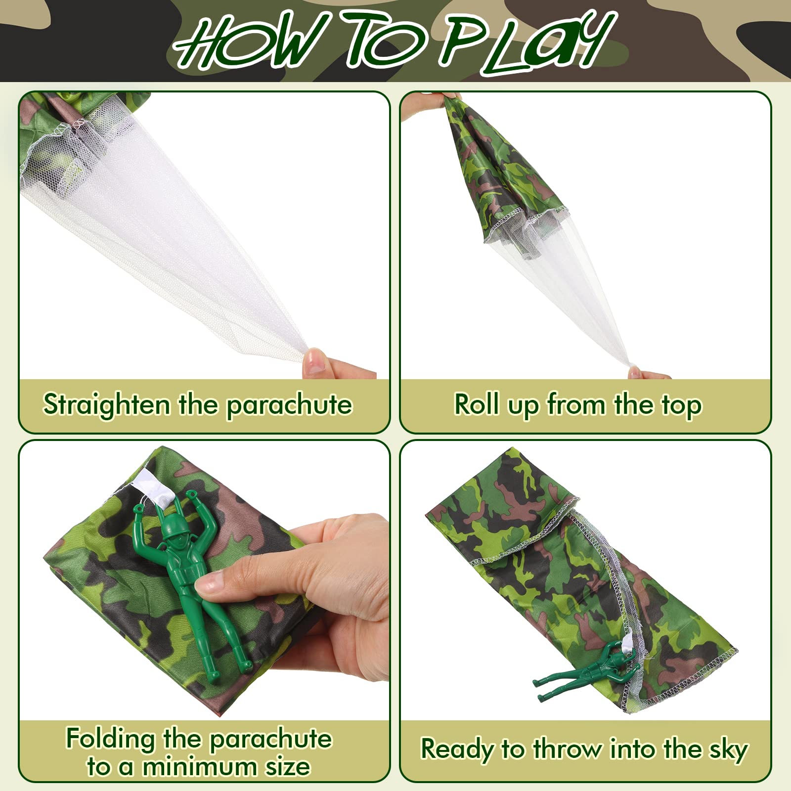 Jerify 10-Piece Parachute Army Men Toys & 10 Camouflage Foam Airplanes Set - Bulk Camo Glider Planes & Parachute Soldiers for Outdoor Play, Birthday Gifts, Kids Party Favors, and Backyard Fun Activities