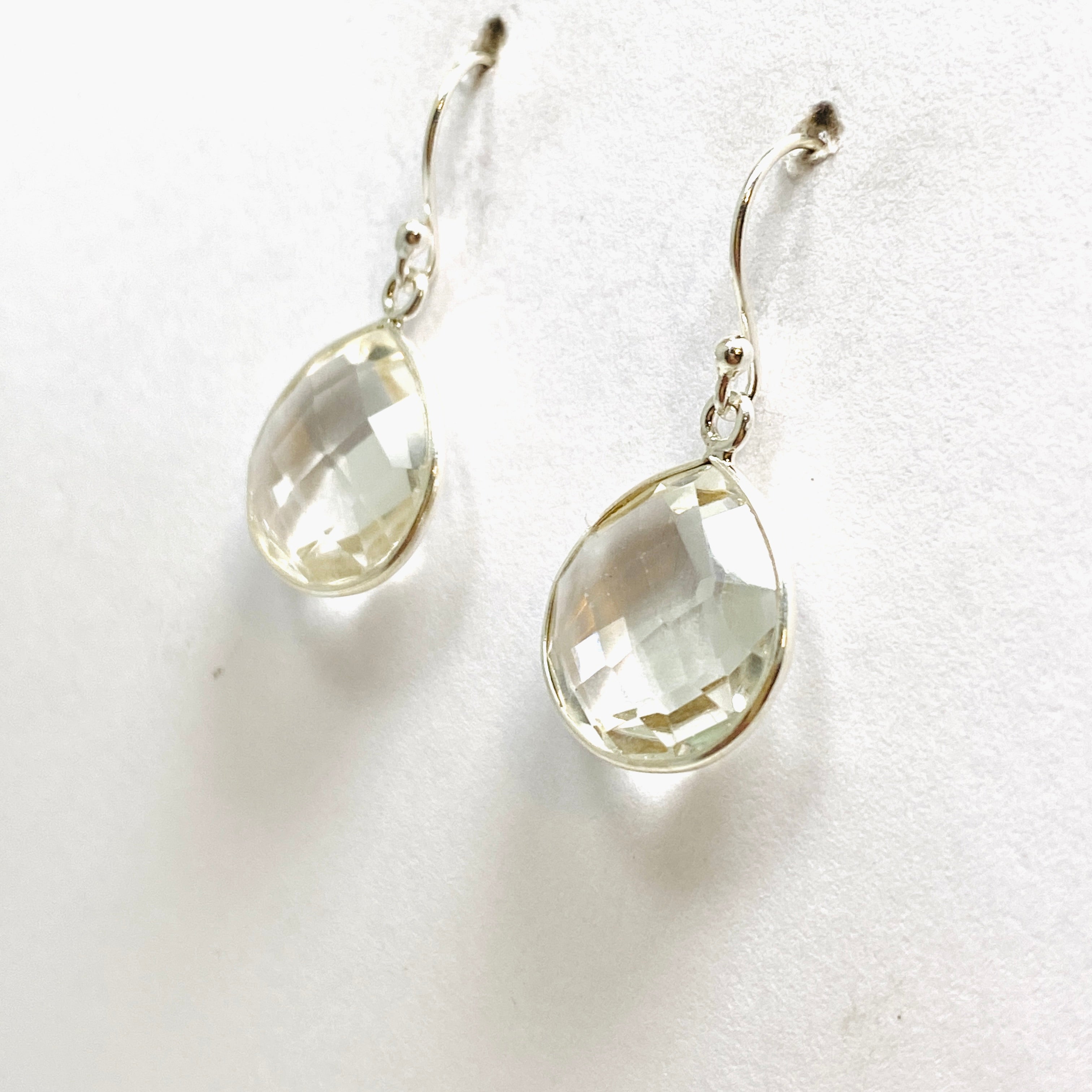 Clear Quartz Teardrop Checkerboard Faceted Earrings for Women | Dainty Crystal Drop Dangle Jewelry | Perfect for Weddings, Parties & Everyday Wear