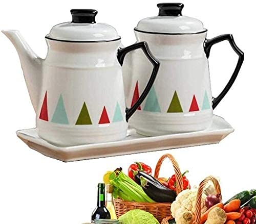 Premium 400ML Olive Oil Dispenser Bottle Set - 2-Piece White Ceramic Kitchen Cruet for Oil & Vinegar - Dustproof & Leakproof Design - Perfect for Cooking, Salad Dressing & Gourmet Meal Preparation