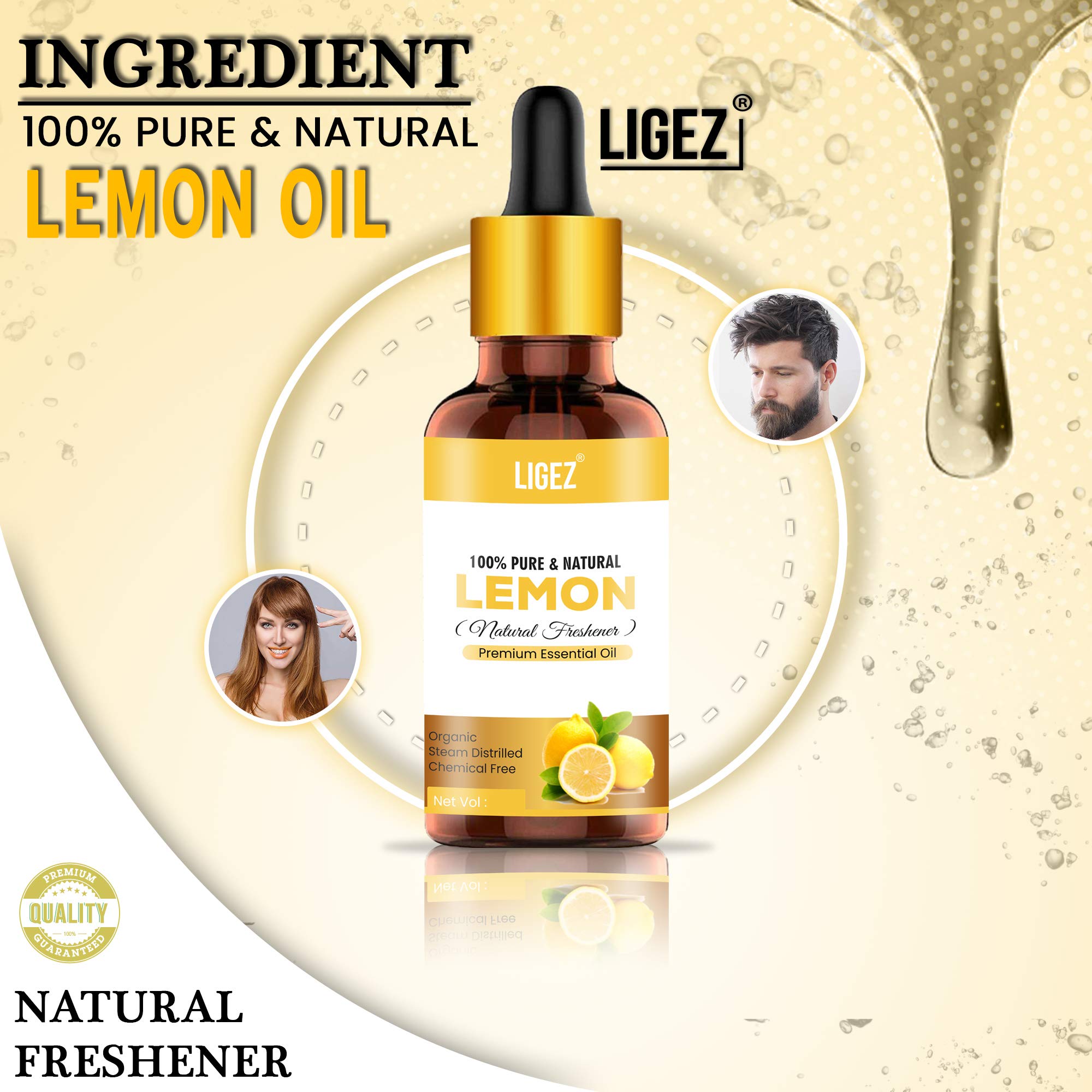 Ligez Pure Lemon Essential Oil - 100% Natural, 15ml (Pack of 2) for Aromatherapy, Diffuser & DIY Skincare