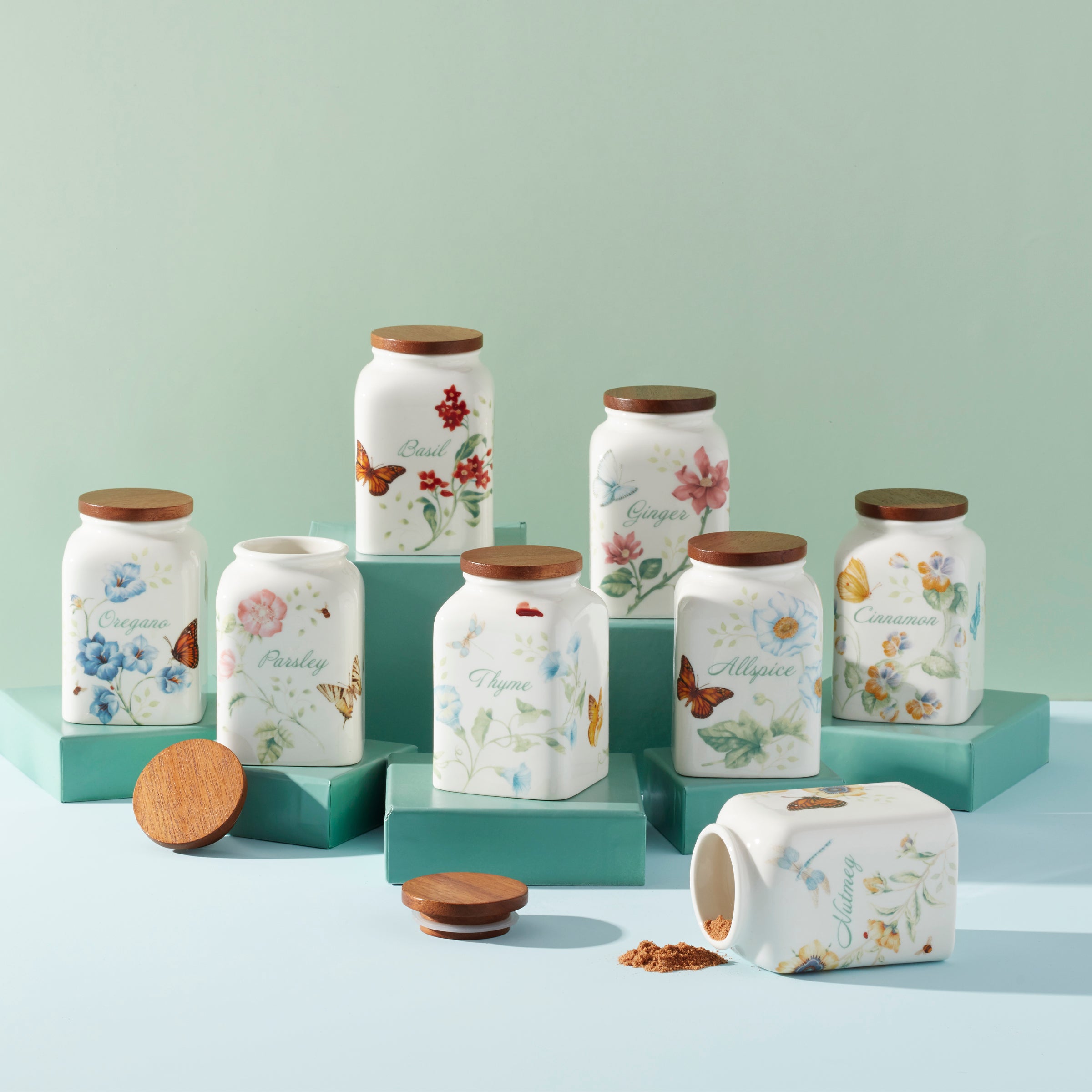 Butterfly Meadow 4-Piece Baking Spice Jars Set - Glass Spice Containers with Lids for Kitchen Organization & Baking Essentials Storage