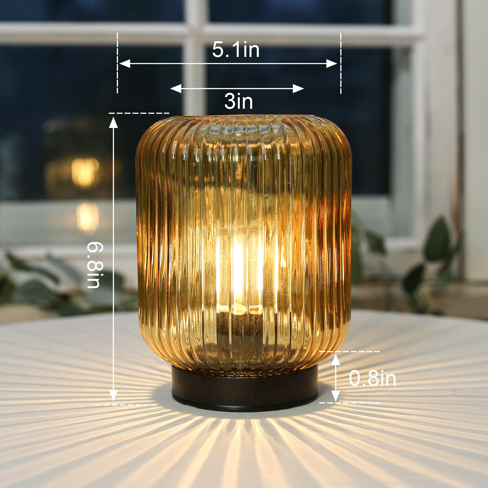 Battery Operated Table Lamp - Cordless LED Night Light with Decorative Glass Shade for Bedroom, Living Room & Home Decor - Gold | Perfect for Reading, Nightstand & Mood Lighting