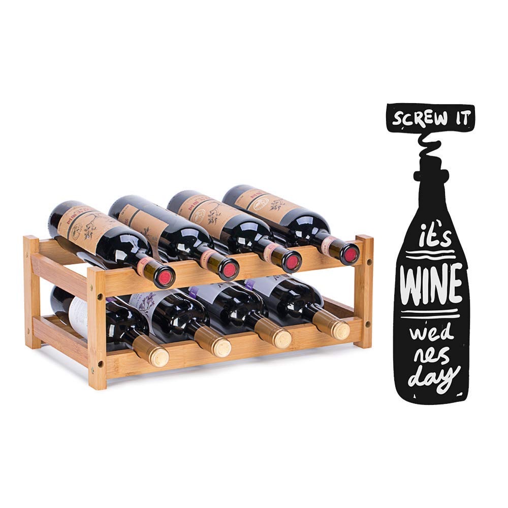 Bamboo Wooden Wine Rack - Countertop Wine Bottle Holder & Storage Display Shelf for Home, Bar, Kitchen Cabinet & Pantry Organization - Perfect for Wine Storage, Entertaining & Kitchen Decor