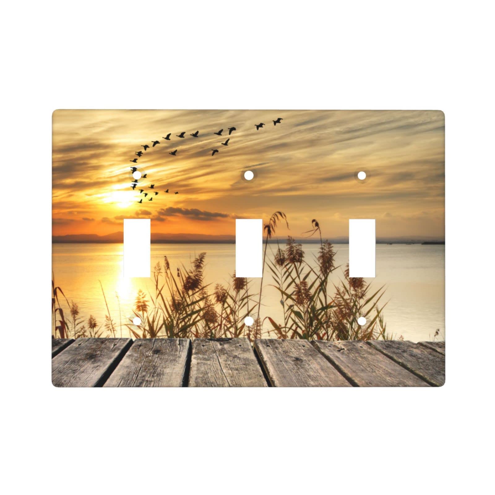 XRELZRS Fall Sunset Lake Decorative Triple Light Switch Cover - 3 Gang Toggle Wall Plate (4.5