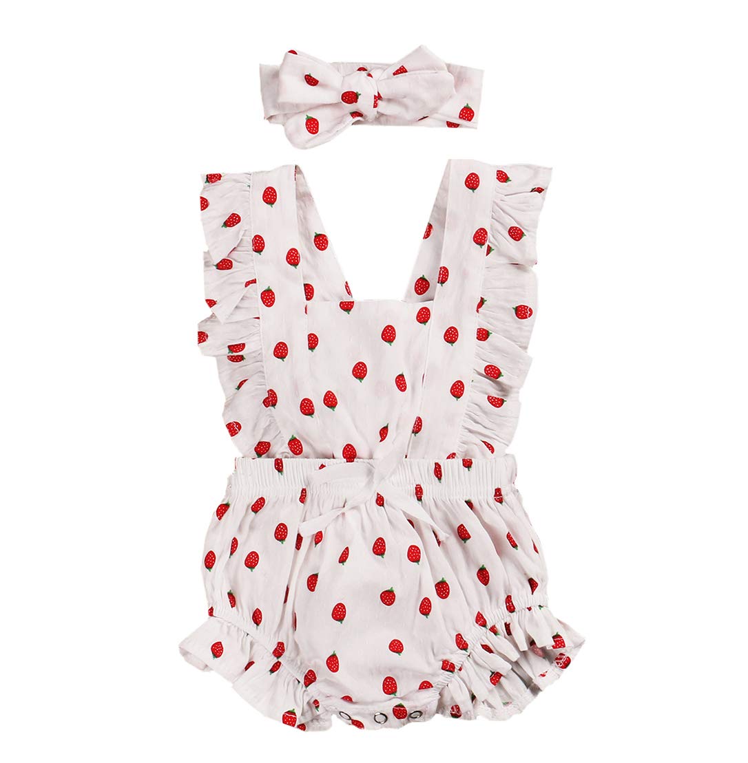 Pineapple Print Cotton Linen Baby Girl Romper with Ruffles & Headband - Newborn Toddler Summer Outfit for Beach, Photo Shoots & Casual Wear