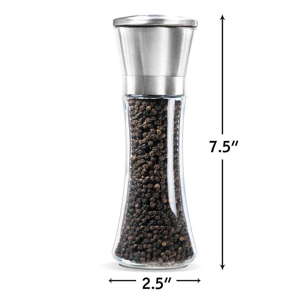Premium Salt and Pepper Grinder Set - Adjustable Coarseness, Refillable Manual Mill with Stainless Steel Lid & Glass Body - Ideal for Home Kitchen, BBQ, Dining Table & Gourmet Cooking