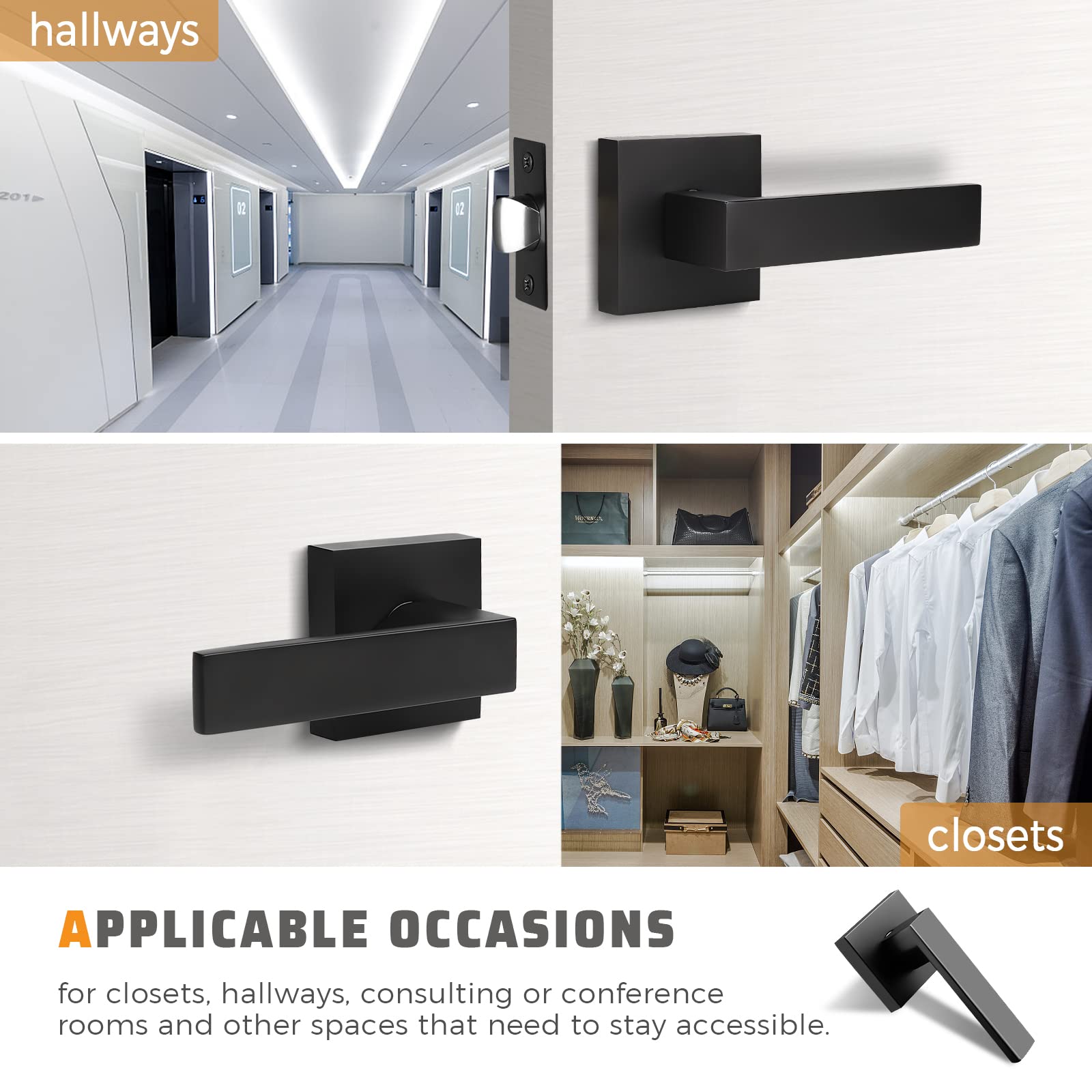 KNOBWELL Matte Black Heavy Duty Interior Door Handle - Classic Passage & Closet Door Lever for Hall, Bedroom & Cabinet - Left/Right Handing Levers 2.07lb (Perfect for Home, Office & Commercial Spaces)