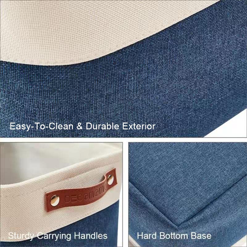 DECOMOMO Fabric Storage Bins & Baskets - Large 3-Pack for Shelves, Closet, Nursery Organization - Navy Blue & White - Perfect for Toys, Linens & Home Storage Solutions