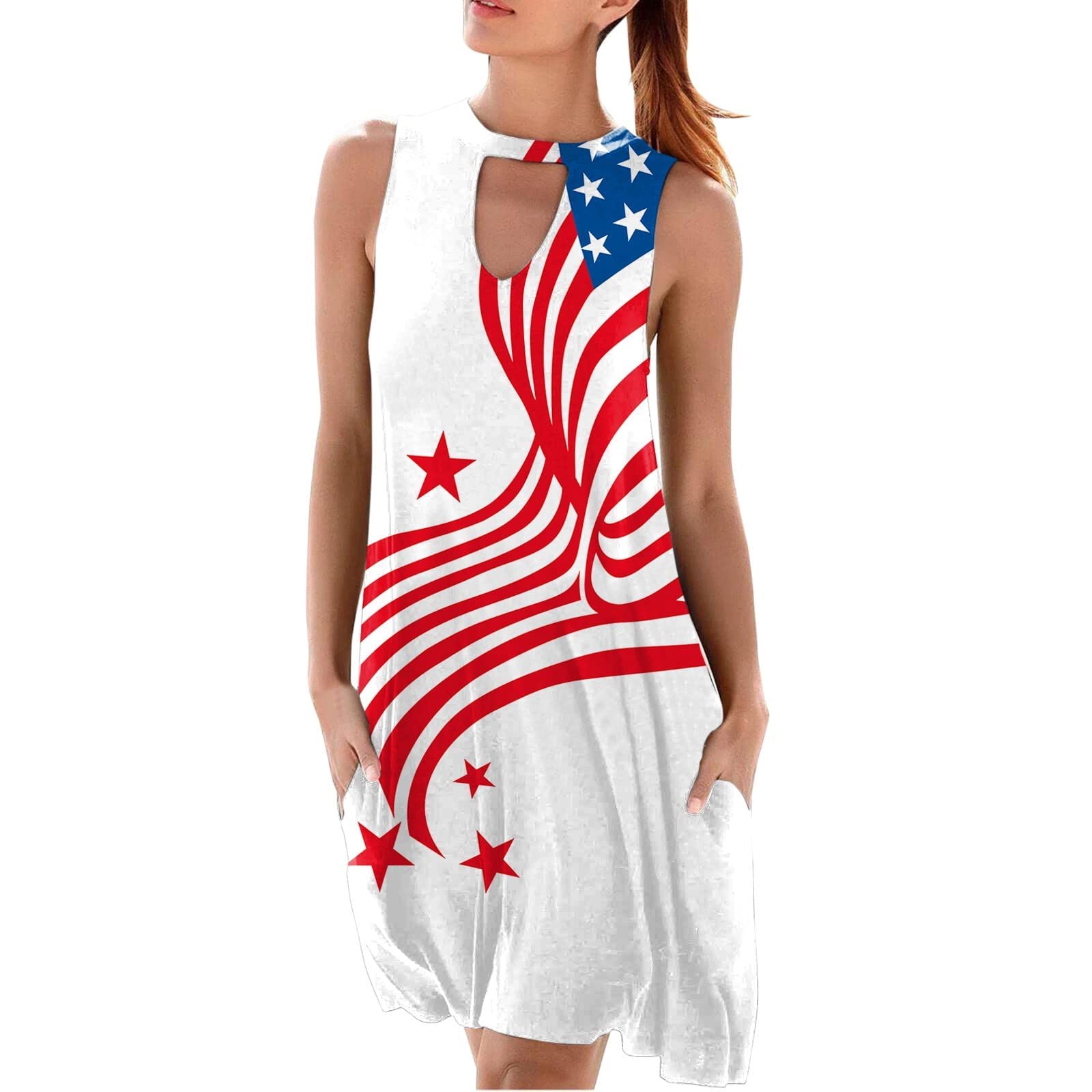 Stylish Women's Summer Beach Dress - Sleeveless Mini Dress with Neckline & Pocket - Perfect for Vacations, Parties & Gifts