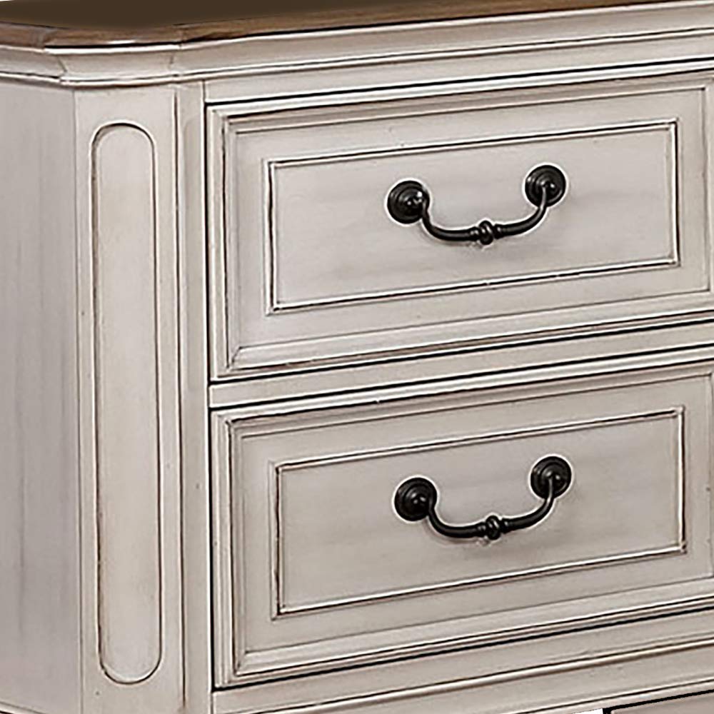 Benjara White Transitional Wooden Nightstand with 2 Drawers & Bracket Legs - Perfect for Bedroom, Living Room or Guest Room Furniture