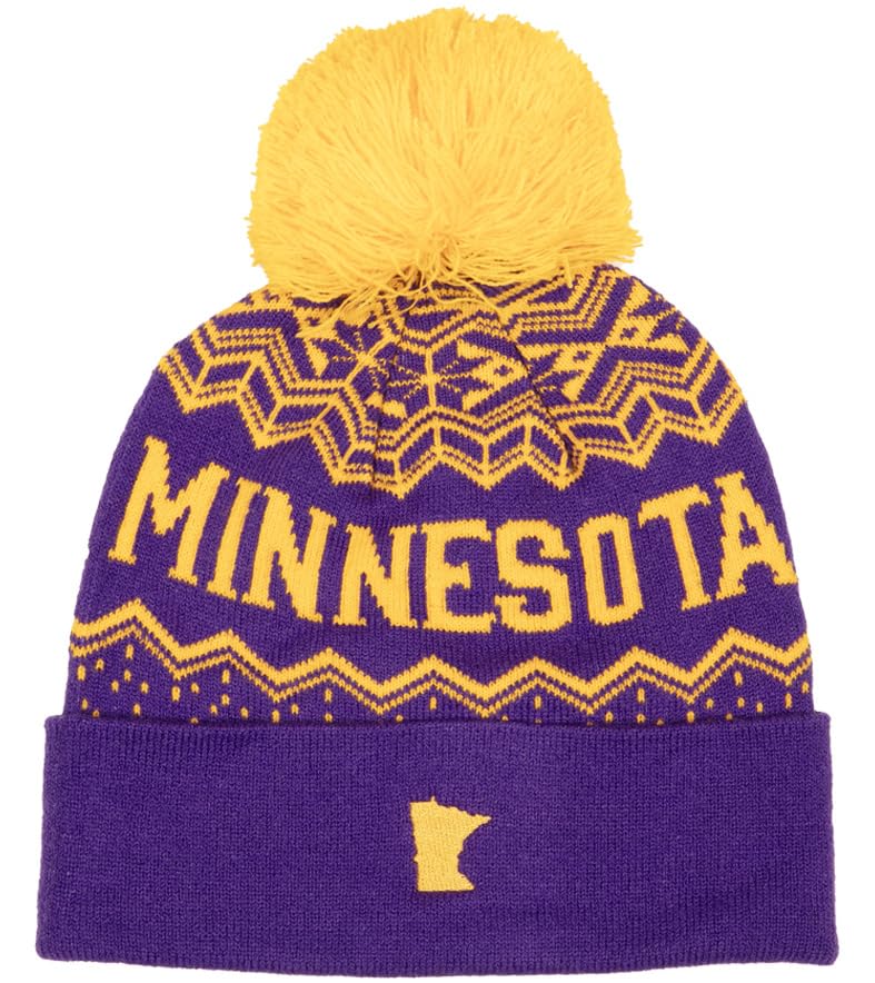 Minnesota Sports Themed Ribbed Knit Beanie Hat with Pom Pom for Men & Women - Warm Winter Hat for Football, Hockey & Outdoor Activities