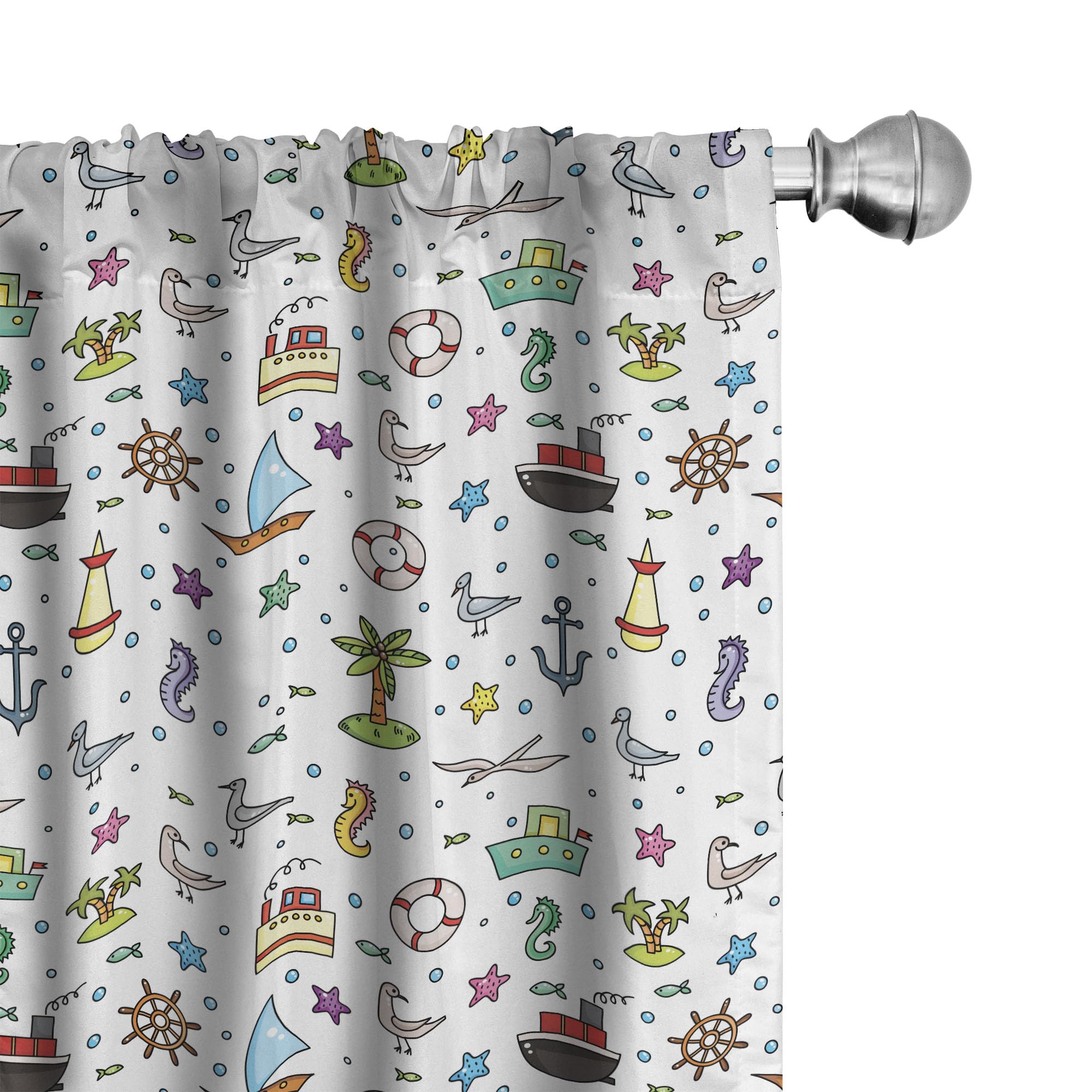 Ambesonne Nautical Birds Window Curtains - 2-Panel Set with Rod Pocket, 28