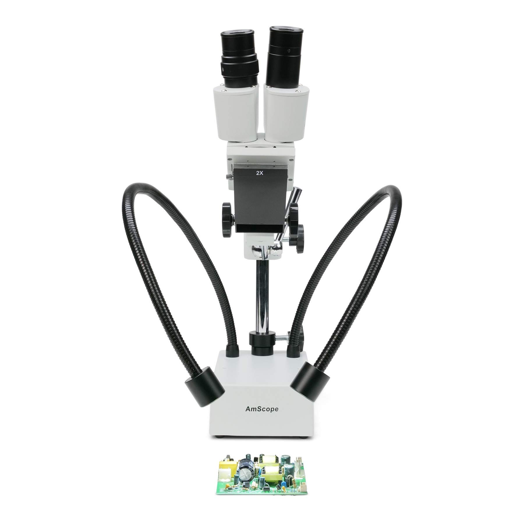 AmScope SE420-2L 20X Stereo Boom Microscope with Dual LED Lights - Compact Fixed Lens for Jewelry Repair, Coin Collecting & Electronics Inspection