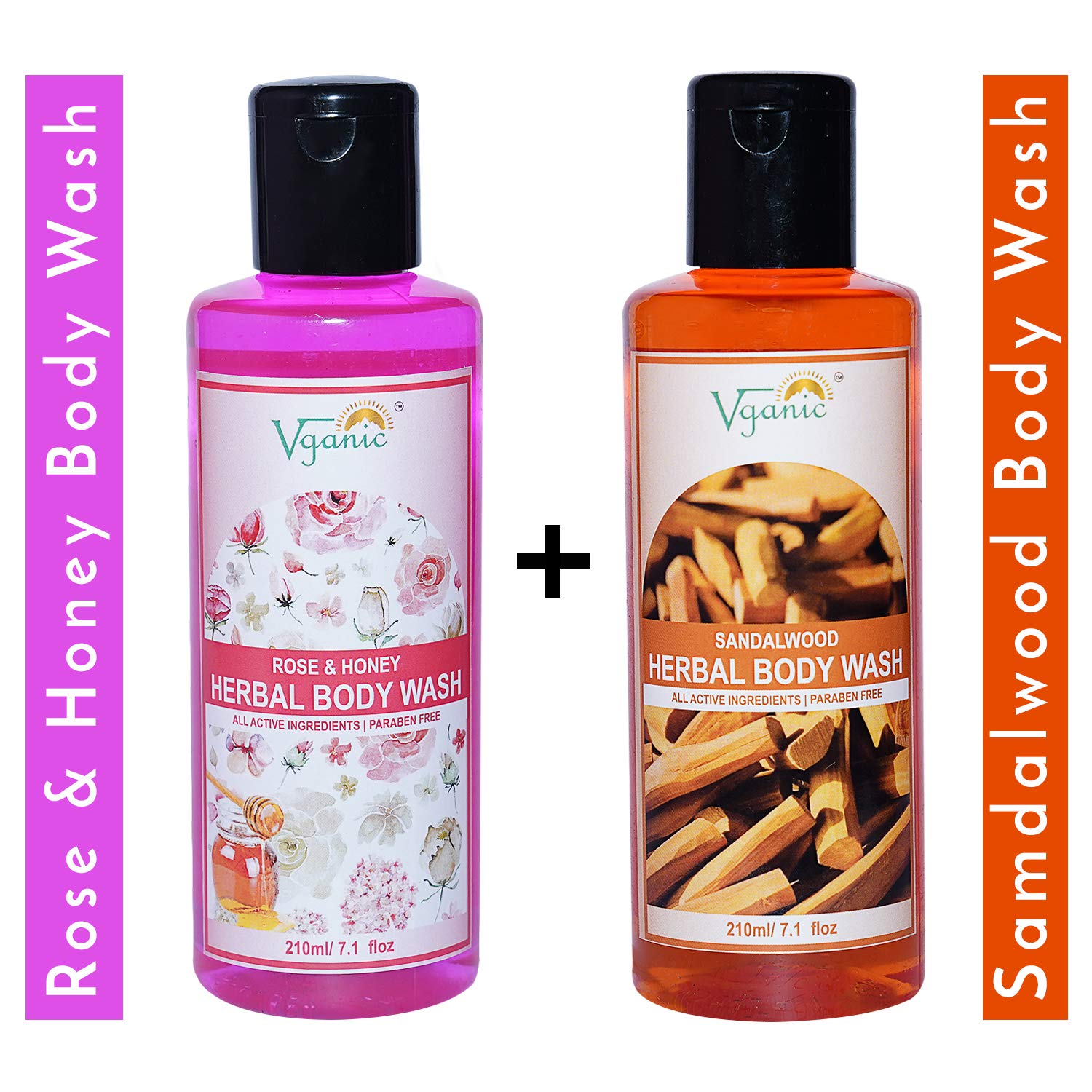 Organic Vegan Body Wash Shower Gel - 100% Natural Rose & Sandalwood Essential Oil Extracts (7.4oz/210ml) for Sensitive Skin - Hydrating & Soothing Daily Bath & Spa Luxury
