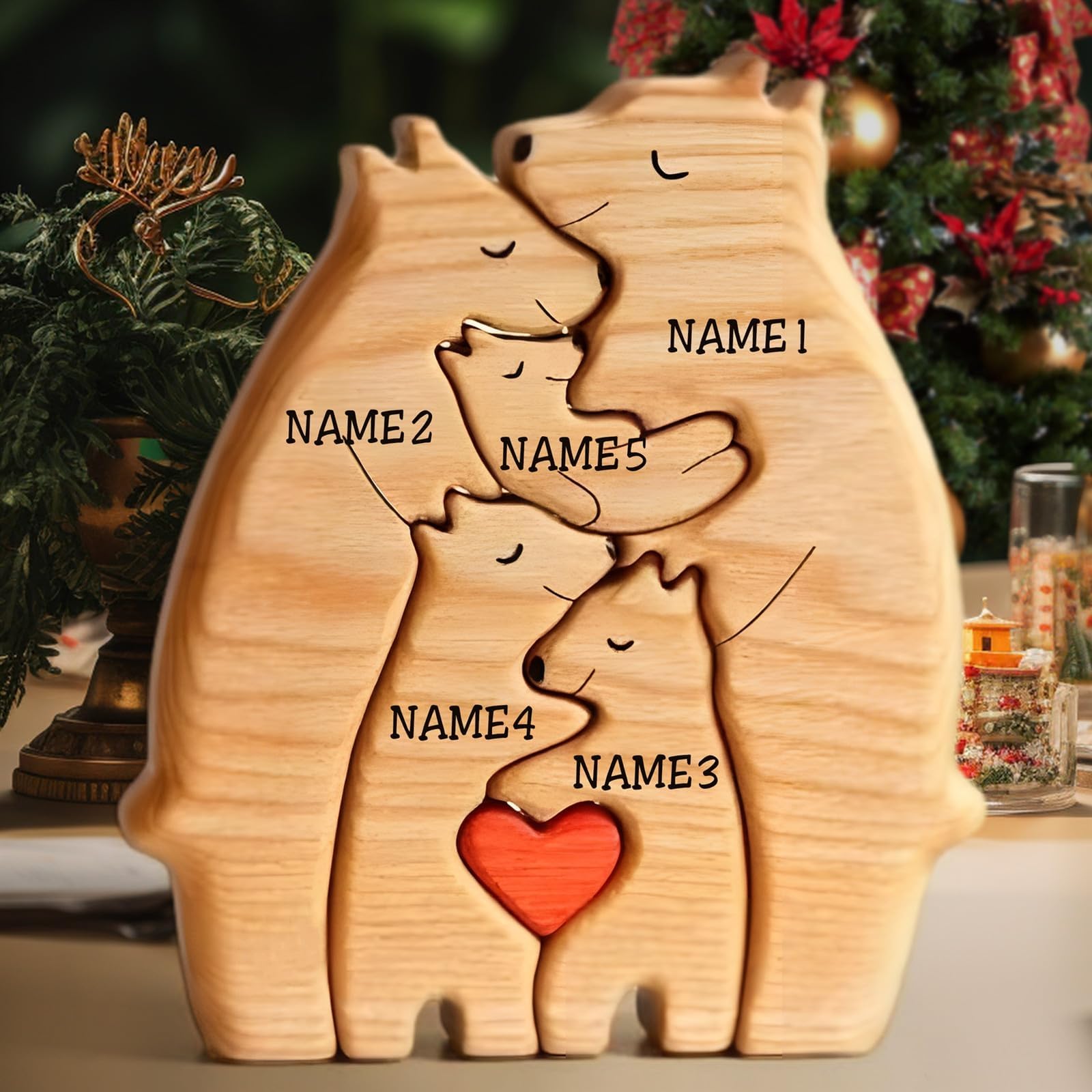 Custom Personalized Wooden Bear Family Puzzle with Names - 1-8 Piece Engraved Wooden Gift for Mom, Dad, Housewarming | Unique Home Decor, Birthday Present & Family Keepsake | Perfect for Nursery, Living Room or Special Occasions