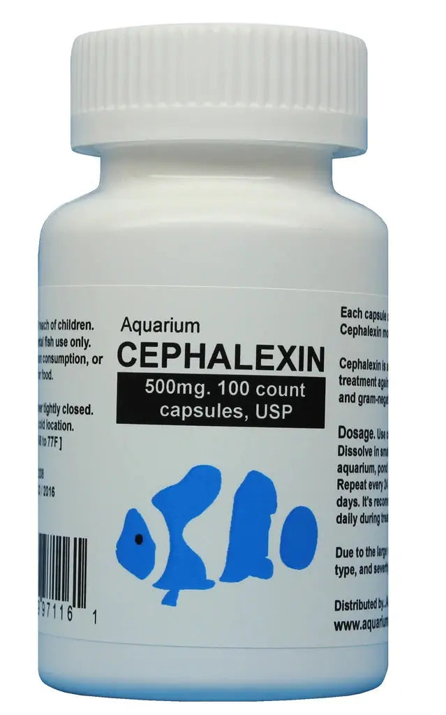 Fish Aid Cephalexin 250 mg - 100 Capsules for Bacterial Infections in Fish - Treats Fin Rot, Popeye & Skin Ulcers | Aquarium & Pond Use