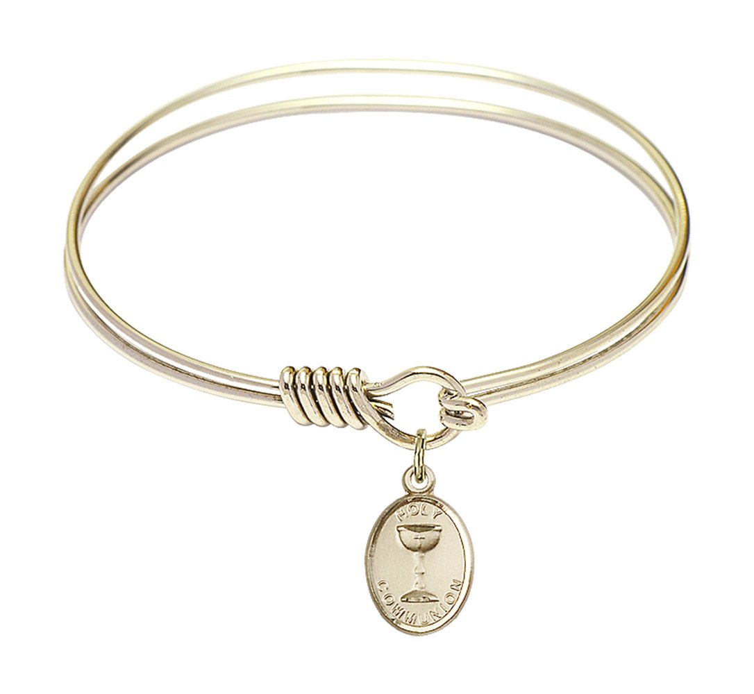 F A Dumont 6.25 Inch Round Eye Hook Bangle Bracelet with Holy Communion Charm - Elegant Jewelry for Religious Ceremonies, First Communion Gifts & Special Occasions