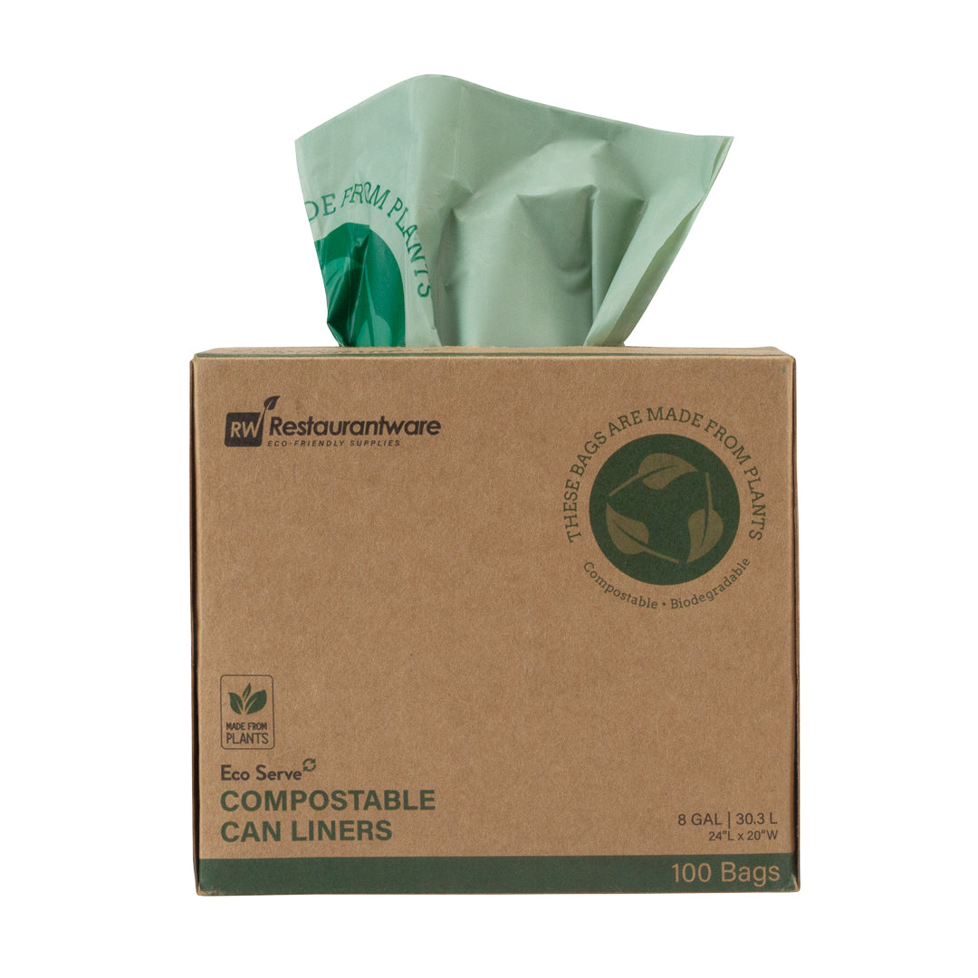 Basic Nature 8 Gallon Green Compostable Trash Bags - 100 Count Box | Eco-Friendly Kitchen & Office Waste Liners for Recycling & Composting