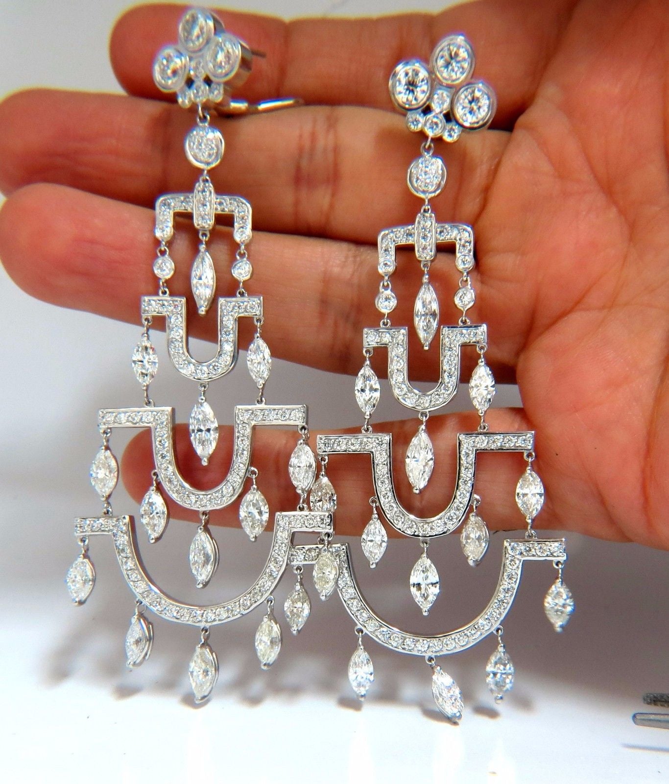 16.00 Carat Natural Diamond Deco Style Long Chandelier Dangle Earrings for Women - Elegant Evening Wear & Special Occasion Jewelry Gift
