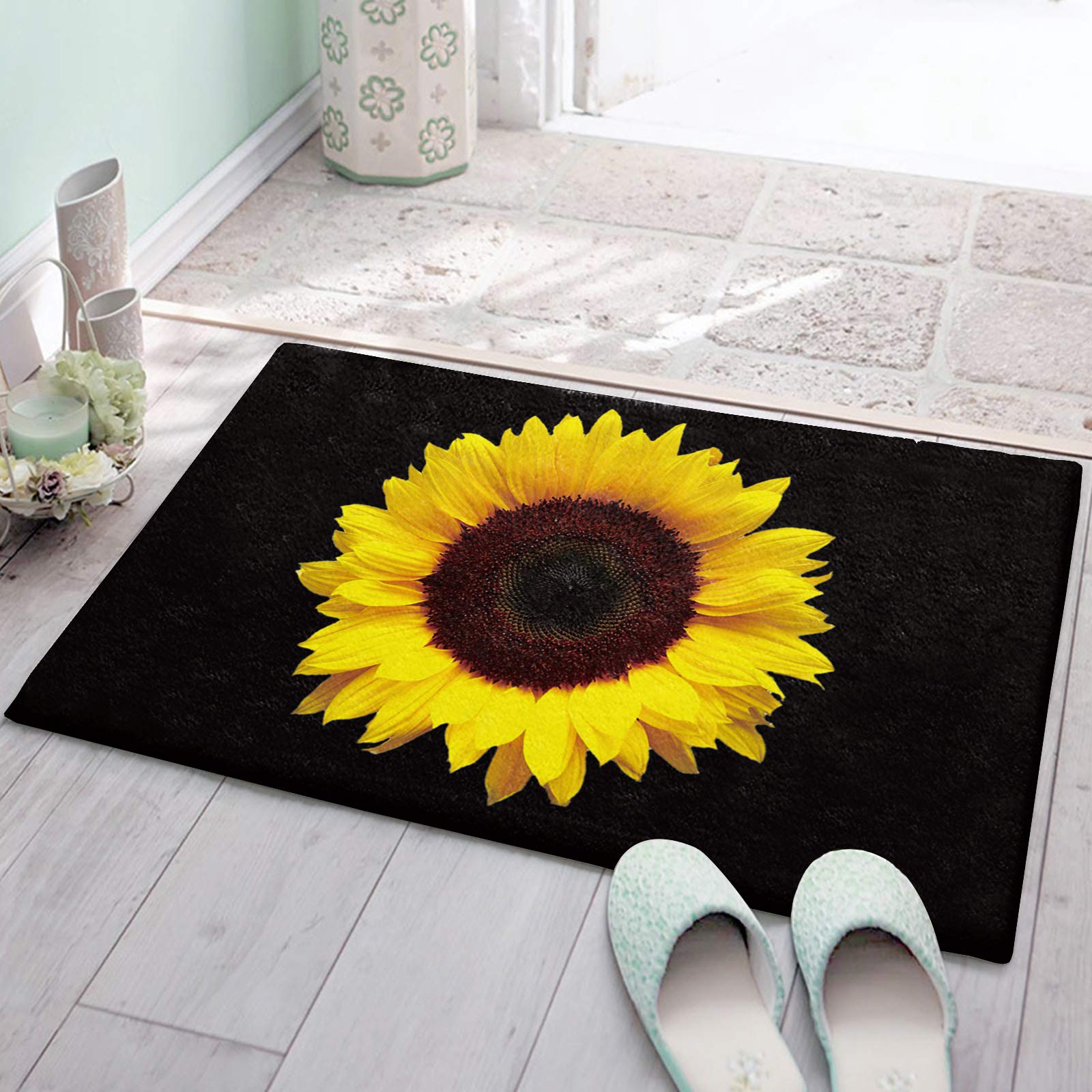 Non-Slip Black Sunflower Doormat 16