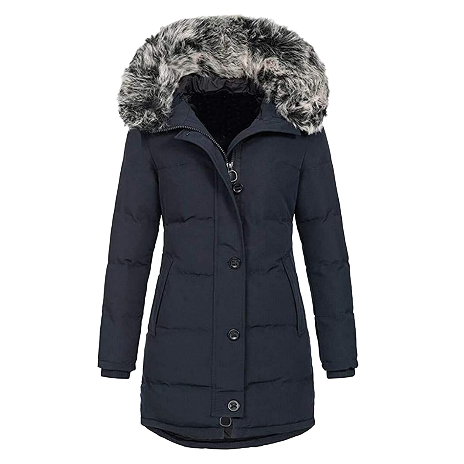 Women's Fashion Faux Fur Hooded Winter Coat - Warm Fleece Lined Drawstring Jacket with Slim Fit Zipper for Cold Weather | Cozy Outerwear for Casual Outings, Travel & Winter Activities
