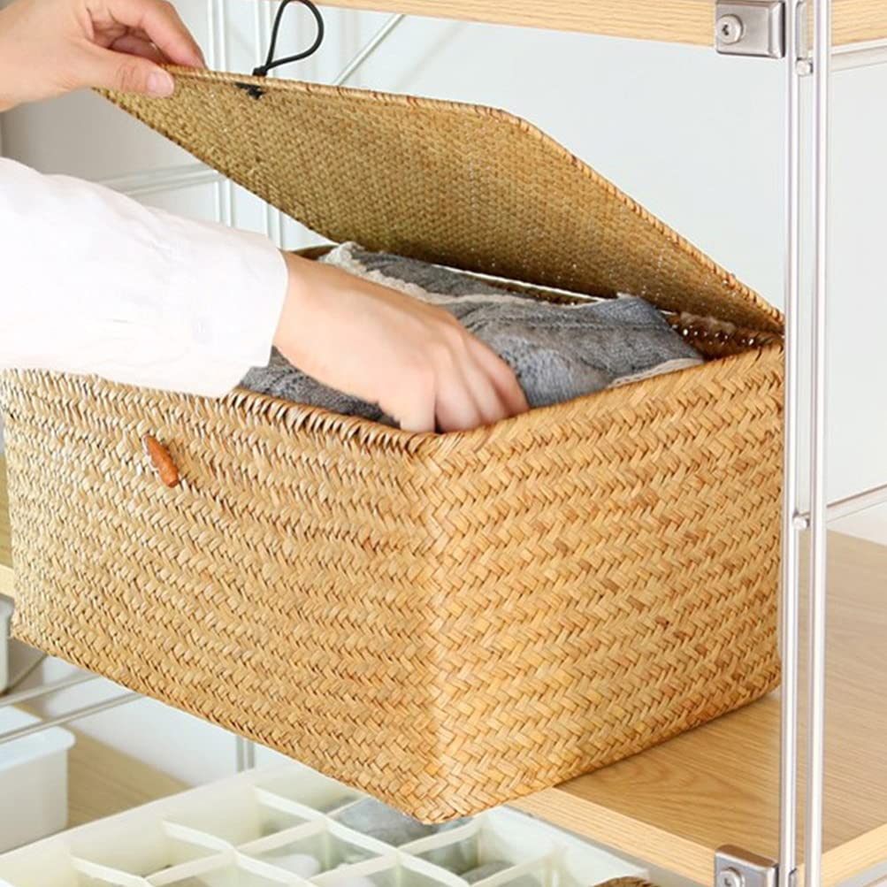 Hemoton 2-Pack Woven Storage Baskets - Natural Sea Grass Organizer Bins for Home, Bathroom, Kitchen & Office Organization | Perfect for Shelves, Countertops & Closets