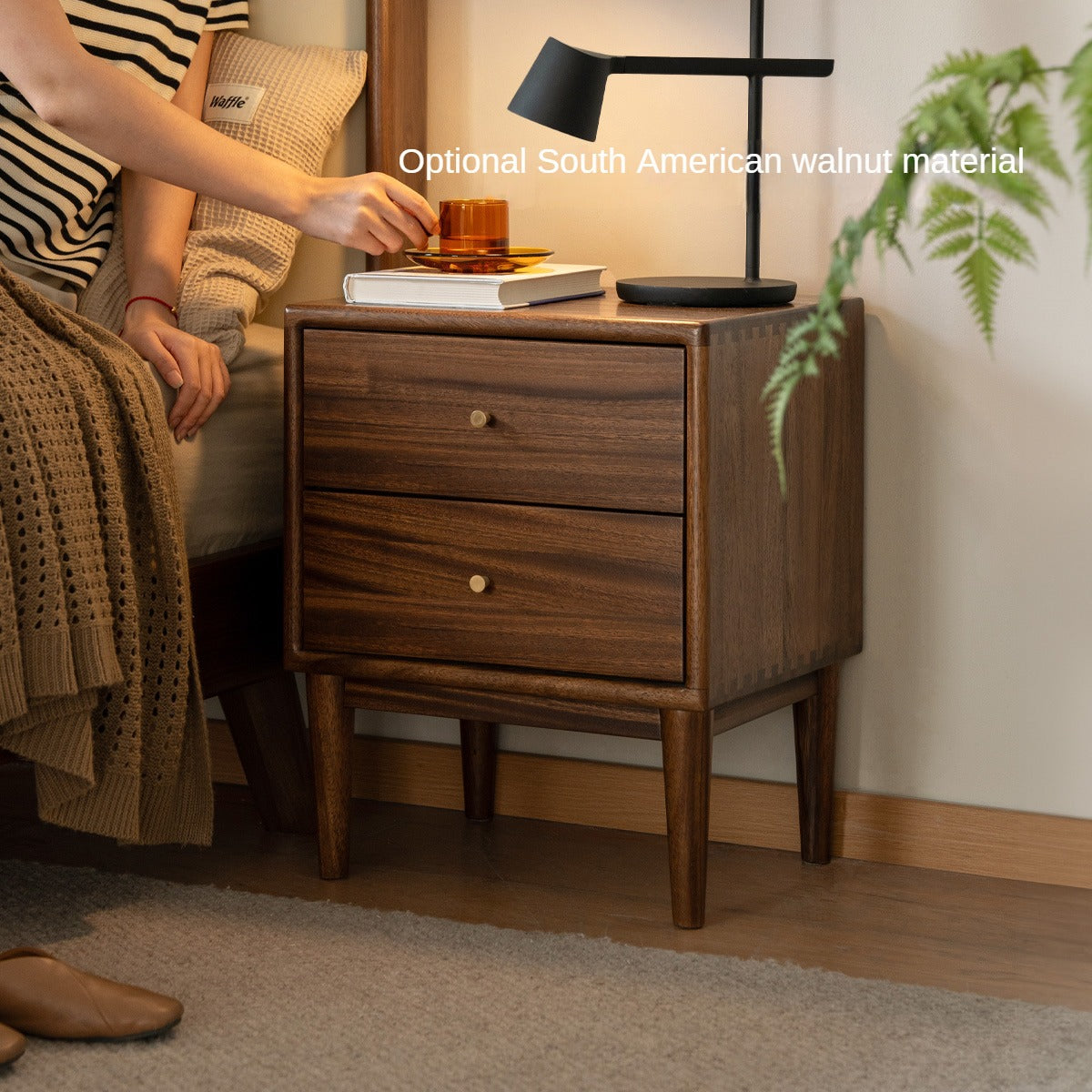 Premium Black Walnut Solid Wood Nightstand - Handcrafted Bedside Table with Drawer | Perfect for Bedroom, Living Room & Guest Room Decor