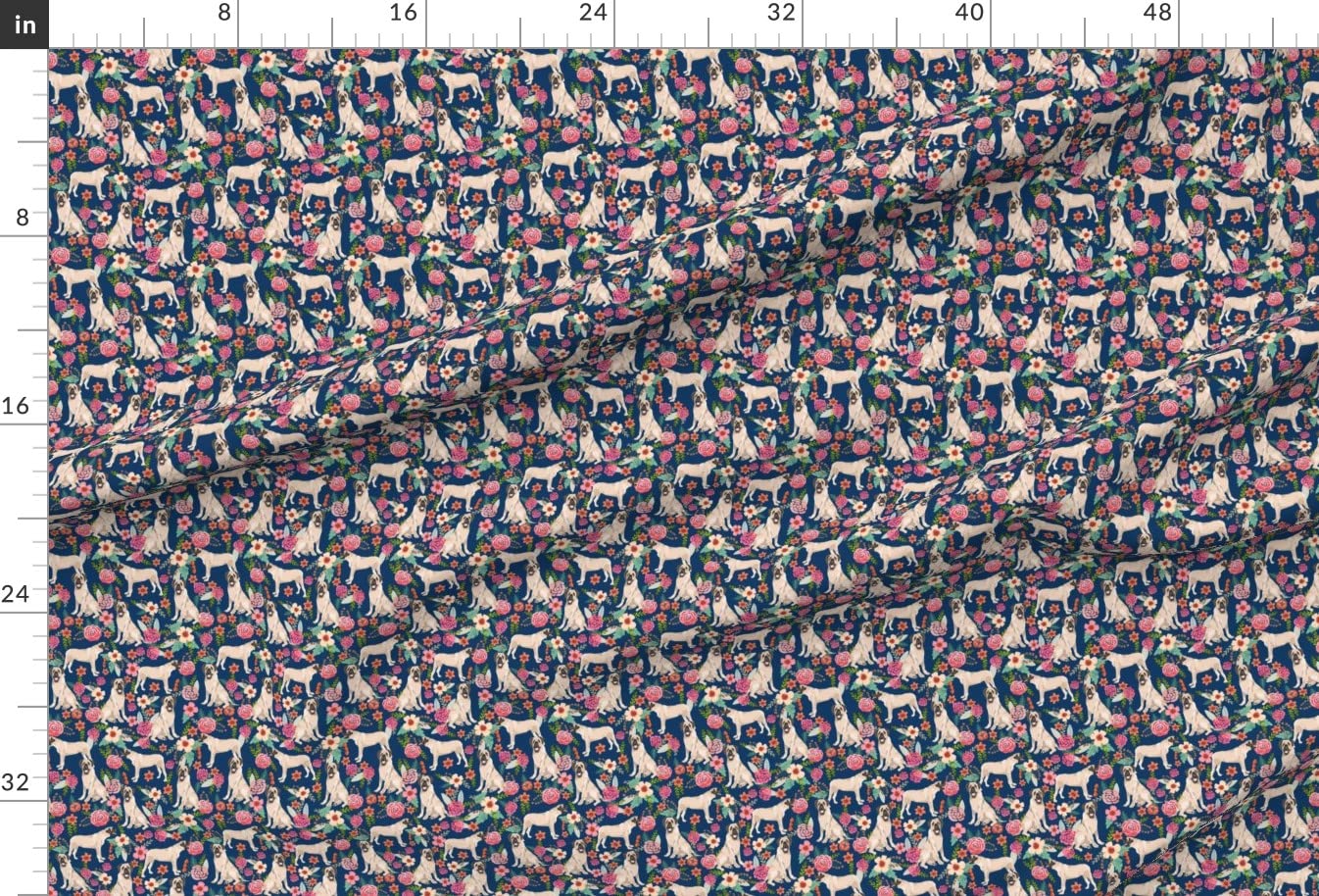 English Mastiff Floral Navy Dog Breed Printed Minky Fabric by The Yard - Pet Friendly Soft Material for Sewing Baby Blankets, Quilt Backing & Plush Toys - Perfect for DIY Dog Lover Gifts & Nursery Decor