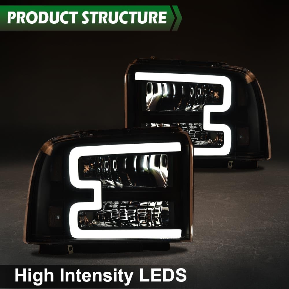 Ford F250 F350 LED DRL Bar Headlights - 2005-2007 Super Duty & Excursion - Chrome Housing for Off-Road & Night Driving