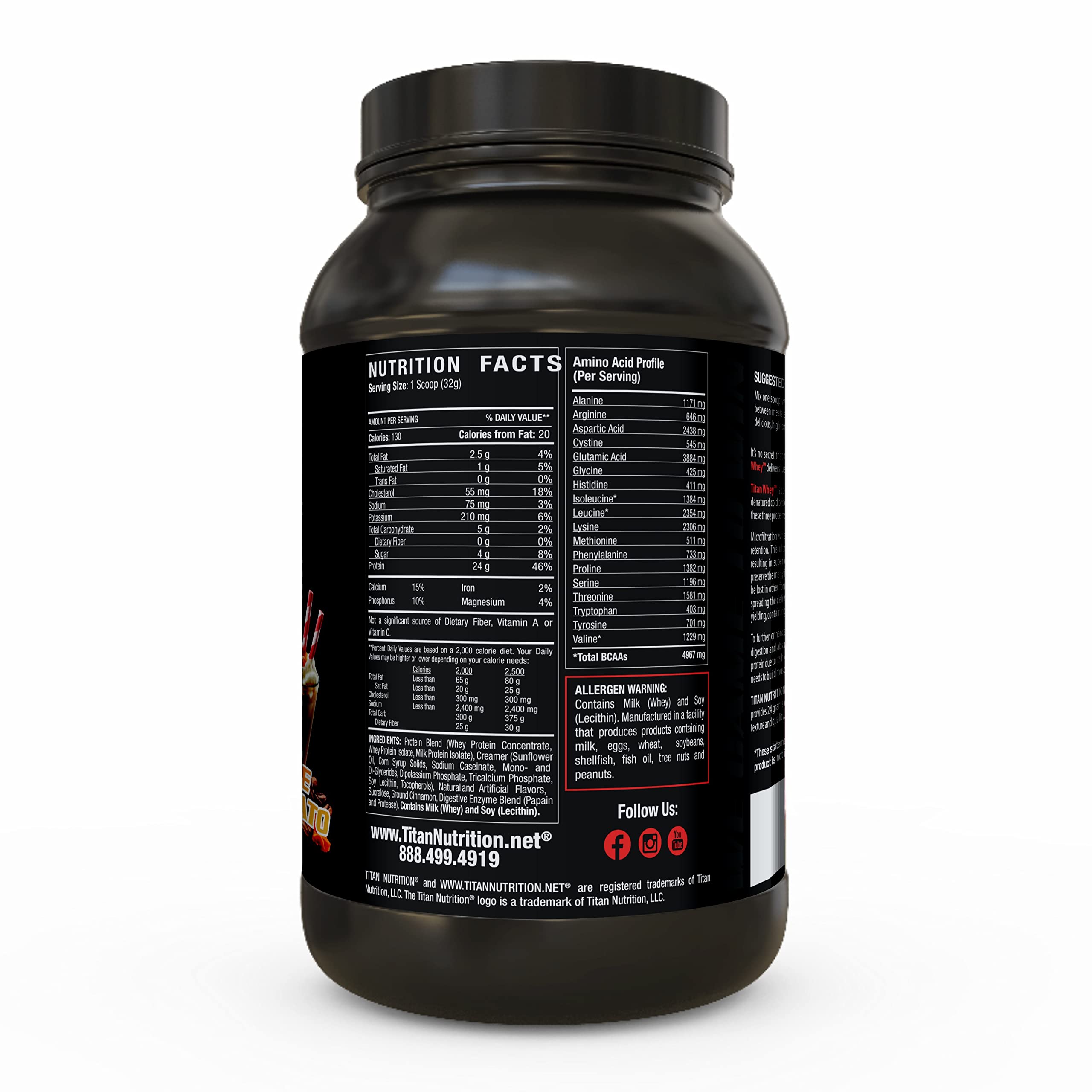 Titan Whey Protein Powder - Premium Fast-Absorbing Whey with 23g Protein, BCAAs & Digestive Enzymes - Supports Lean Muscle & Digestion - 2lb Toffee Macchiato Flavor - Ideal for Post-Workout Recovery & Muscle Growth