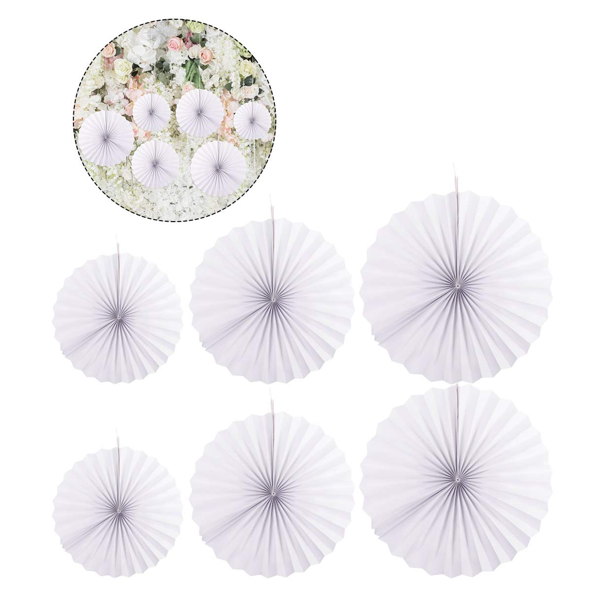 6Pcs White Hanging Paper Fans - Elegant Wedding & Party Decorations for Indoor/Outdoor Events, Birthday, Bridal Shower, and Home Decoration