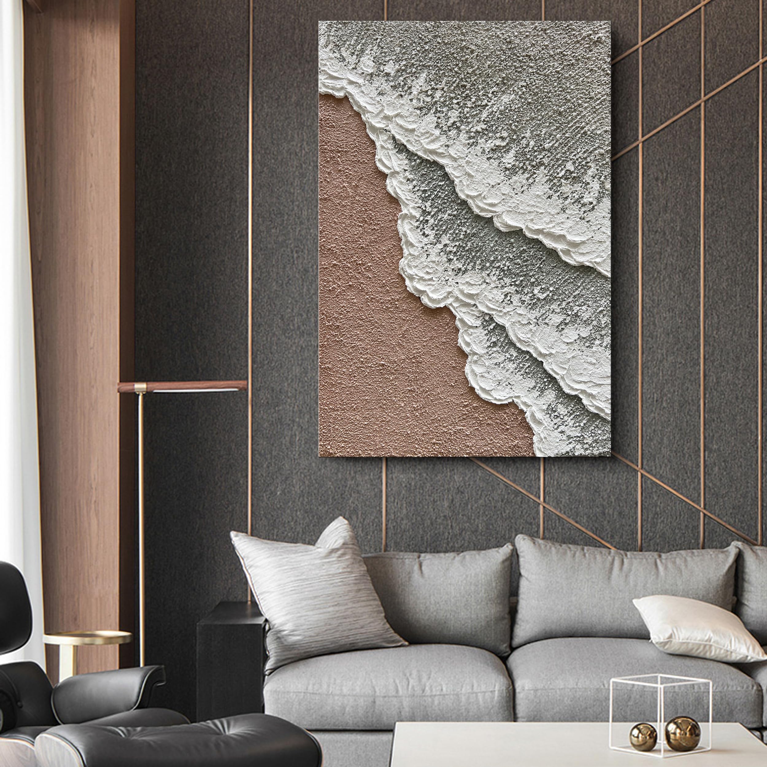 Limiyer Art 36x24 Inch Hand-Painted Beach Wave Landscape Oil Painting - Modern Abstract Texture Canvas Wall Art for Living Room, Bedroom & Office Decor