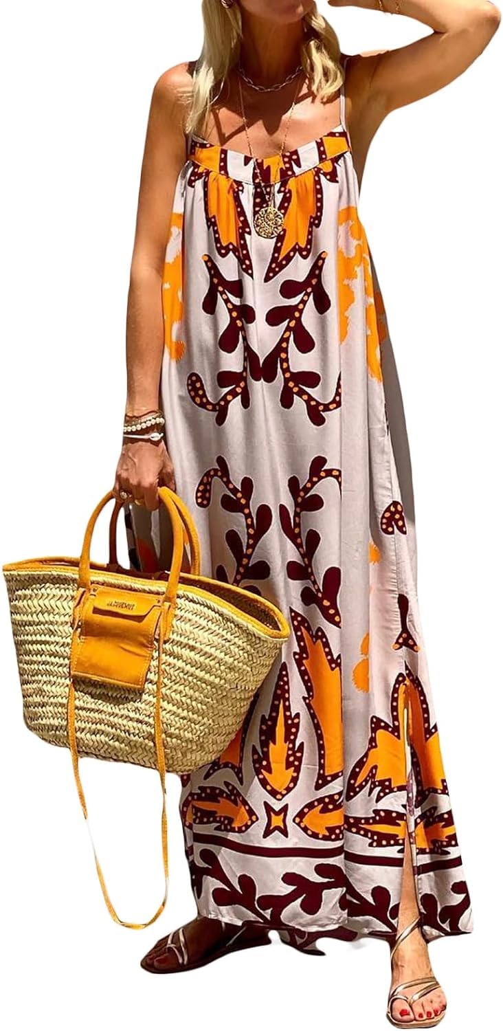 2024 Women's Floral Maxi Bodycon Dress - Spaghetti Strap Summer Dress for Women | Beach Vacation, Date Night, Casual Outfit