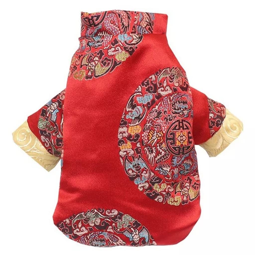 Chinese Style Embroidered Dog Winter Coat - Red XL Pet Hoodie for Small & Large Dogs, Puppy New Year Costume | Warm Puppy Clothes for Chihuahua, Winter Outfit for Indoor & Outdoor Activities