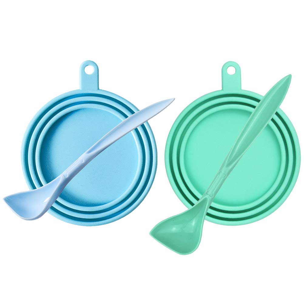 POPETPOP 4-Piece Pet Food Can Cover and Spoon Set - Airtight Cat & Dog Food Can Lids with Storage Spoon - Perfect for Fresh Pet Food Storage at Home or Travel