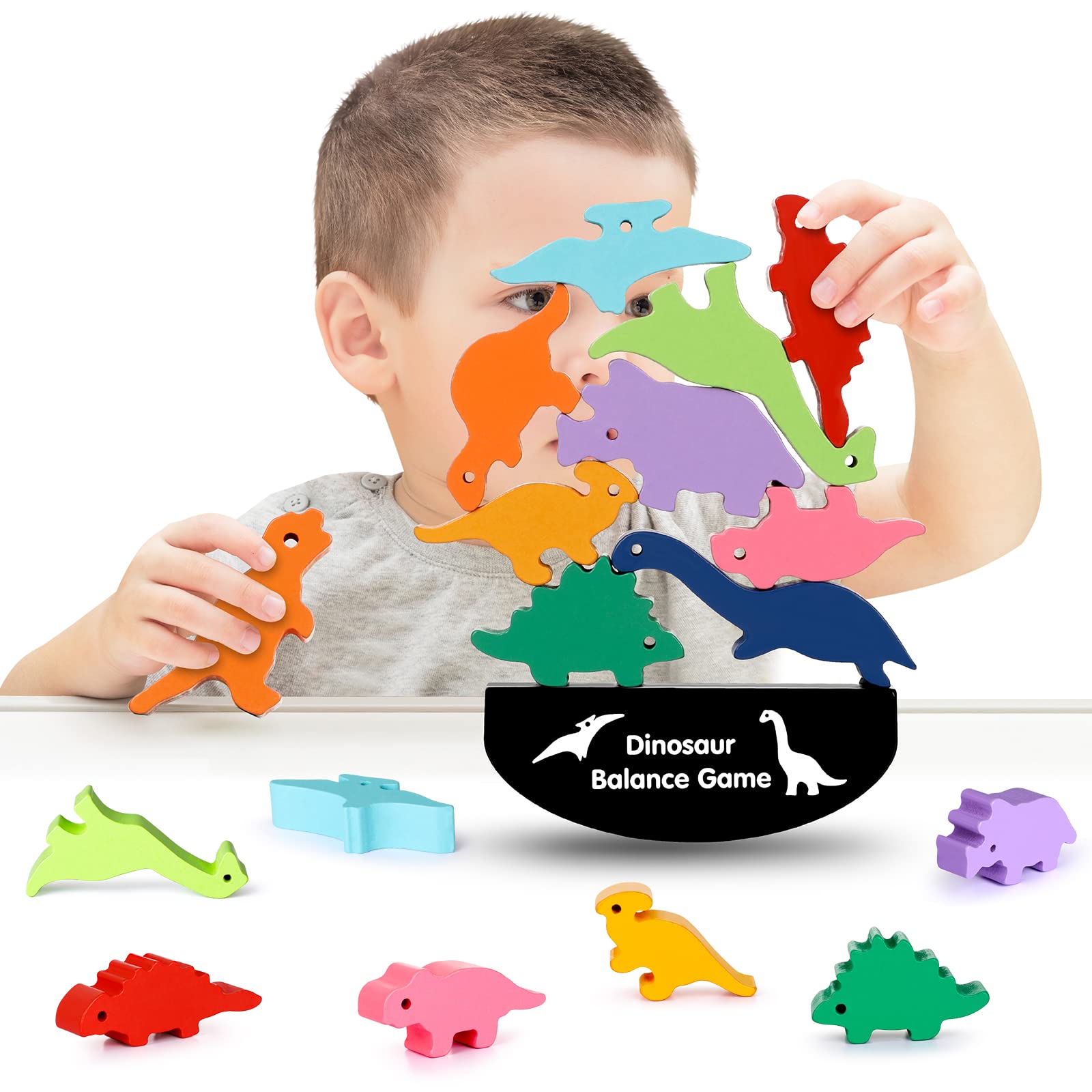 STEM Wooden Building Blocks for Kids Ages 3-7 | Dinosaur Stacking Toys for Boys & Girls | Montessori Educational Learning Toys | Birthday Gifts for Toddlers | Perfect for Classroom & Home Playtime
