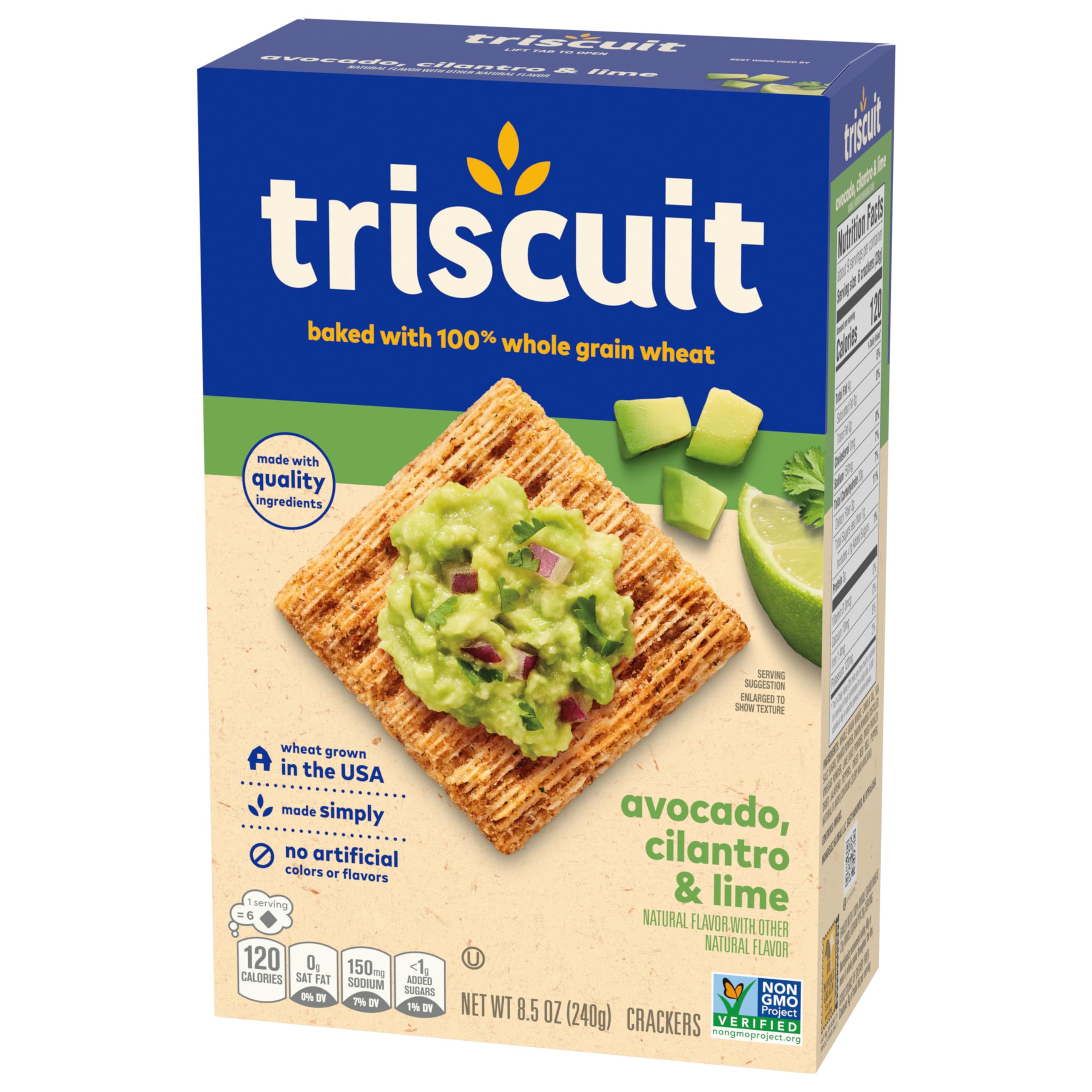 Triscuit Avocado, Cilantro & Lime Whole Grain Wheat Crackers - Healthy Lunch Snacks, Bulk Pack of 6 (8.5 oz Boxes) - Perfect for Office, School & On-the-Go Snacking