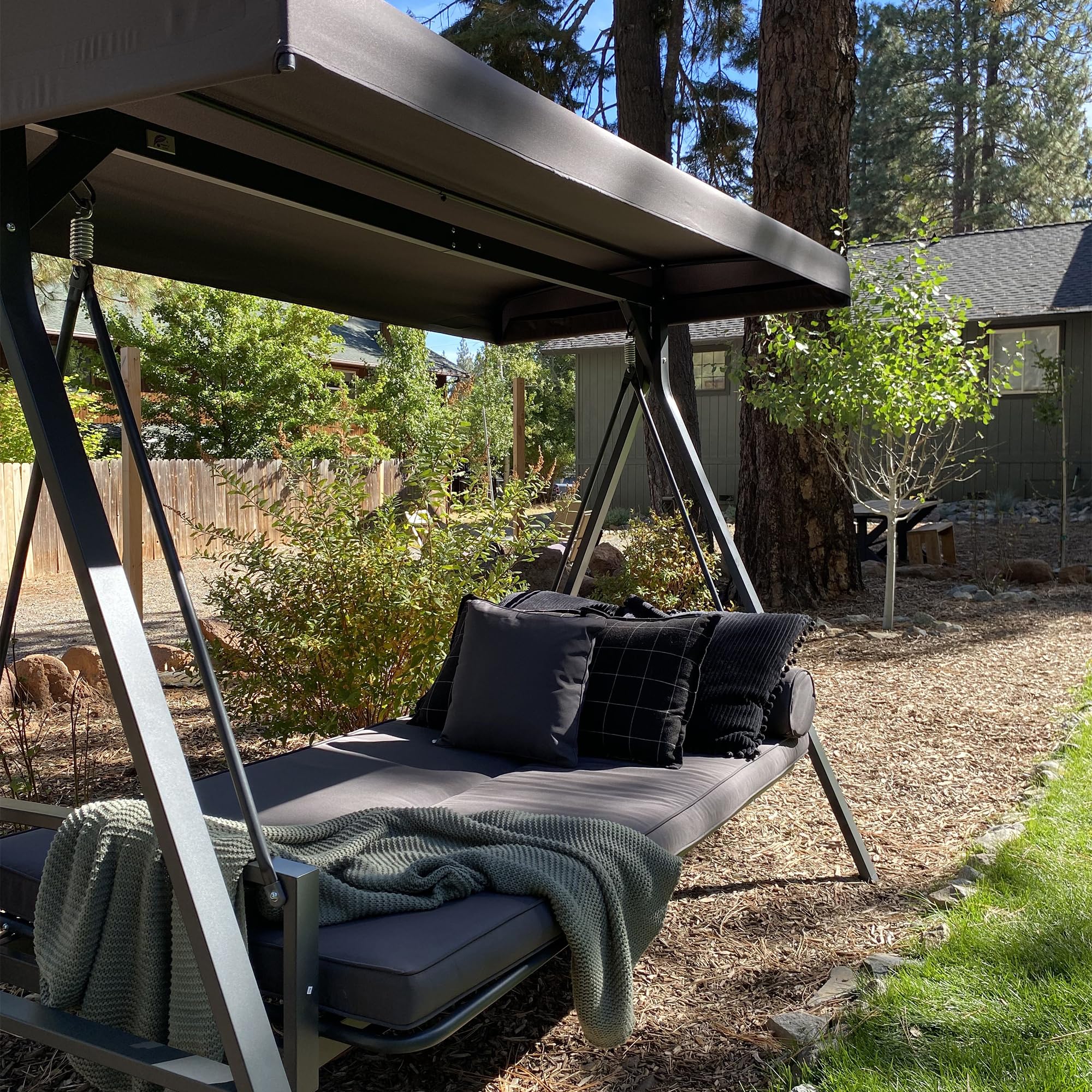 PURPLE LEAF 3-Seater Outdoor Patio Swing Chair with Adjustable Backrest - Weather-Resistant Steel Frame, Includes Cushion & Pillows (Grey) - Perfect for Backyard, Front Porch, Garden or Lawn Relaxation