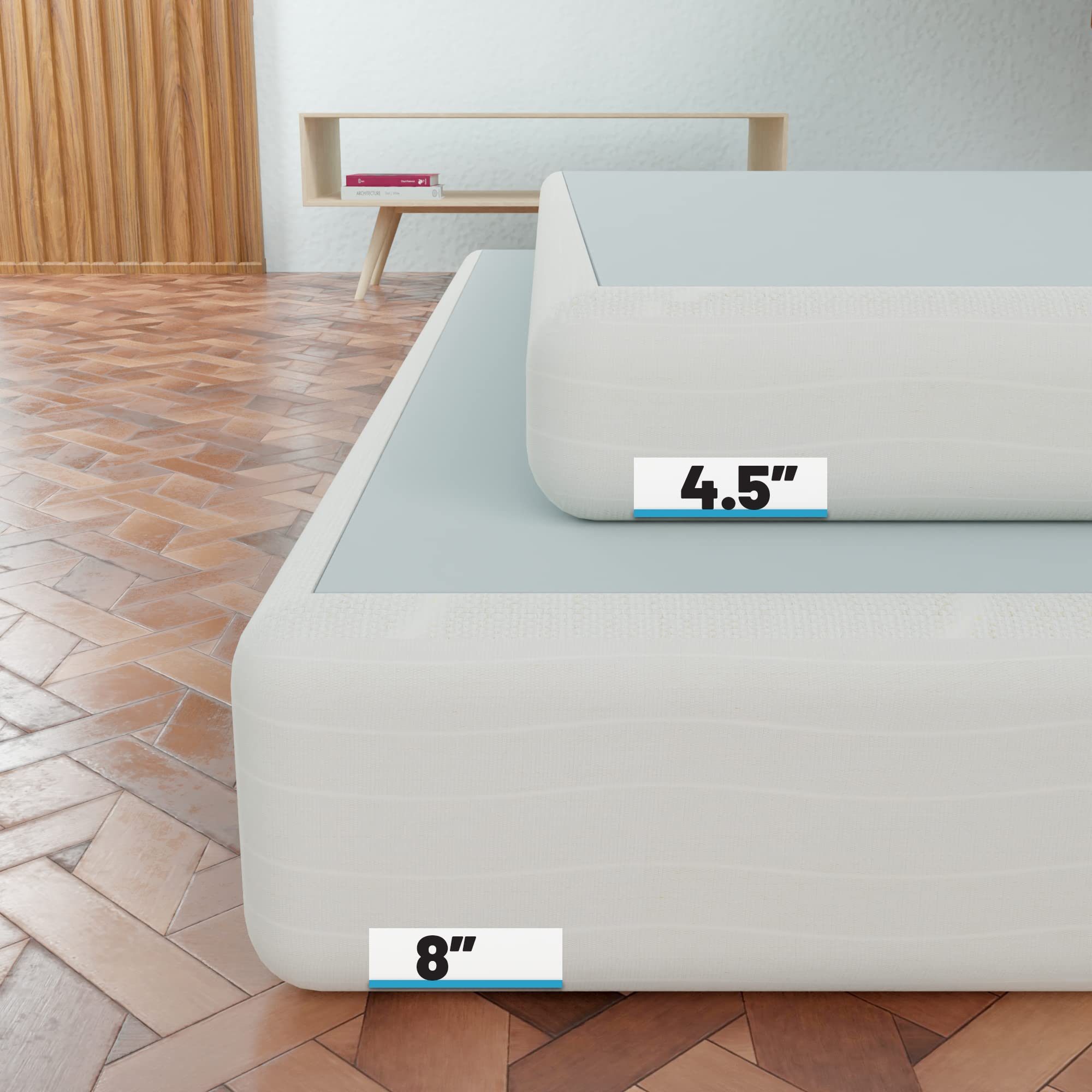 Greaton 8-Inch Sturdy Box Spring for Queen Mattress Support - Durable Natural Wood Foundation, Easy to Assemble, White | Bed Frame Support for Enhanced Comfort & Back Pain Relief
