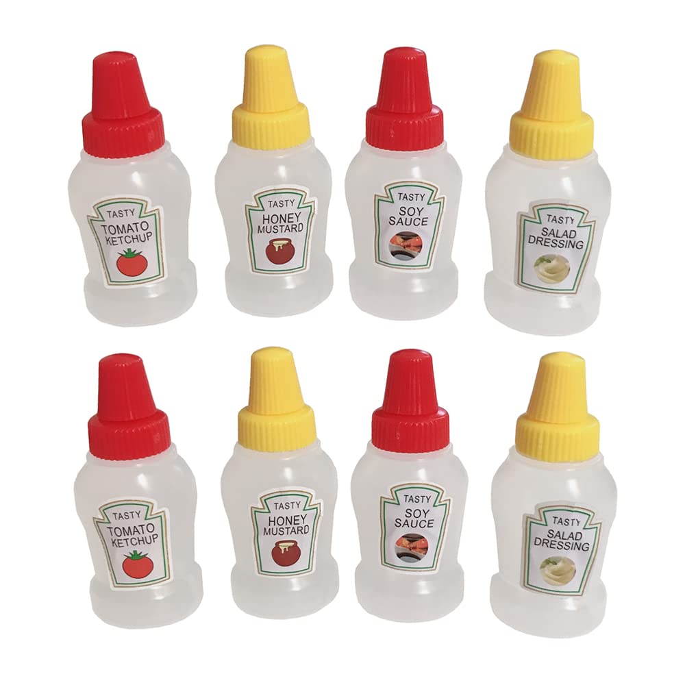 8-Piece Mini Condiment Squeeze Bottles (25ml) - Honey, Ketchup, Sauce & Salad Dressing Containers | Portable Plastic Squeezable Jars with Sturdy Screw Cap | Perfect for Picnics, BBQs, Lunchboxes & Kitchen Organization