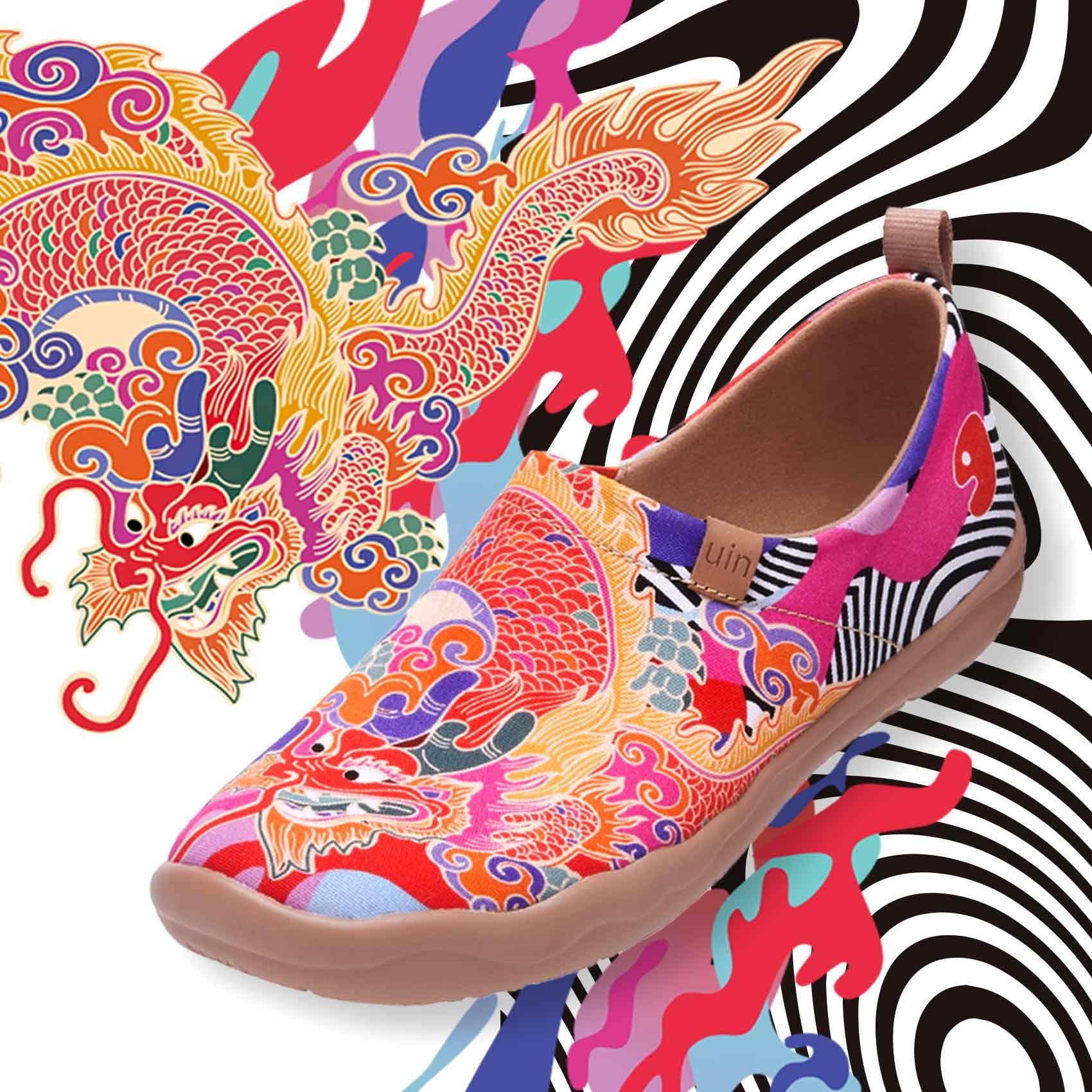 **UIN Women's Slip-On Canvas Loafers – Lightweight Comfort Walking Shoes for Travel & Casual Wear | Fashion Sneakers with Flying Dragon Design | Perfect for Daily Errands, Travel & Outdoor Activities**