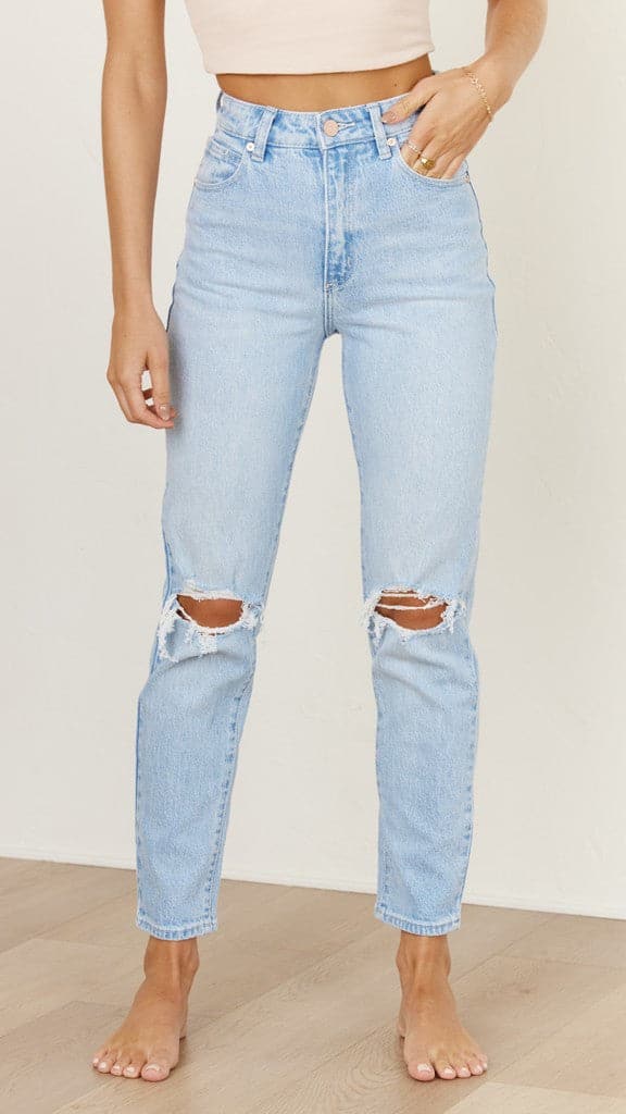 Abrand 94 High Slim Jeans for Women - Gina Rip Distressed Denim Pants | Trendy Skinny Fit Stretch Jeans for Casual Wear & Night Out