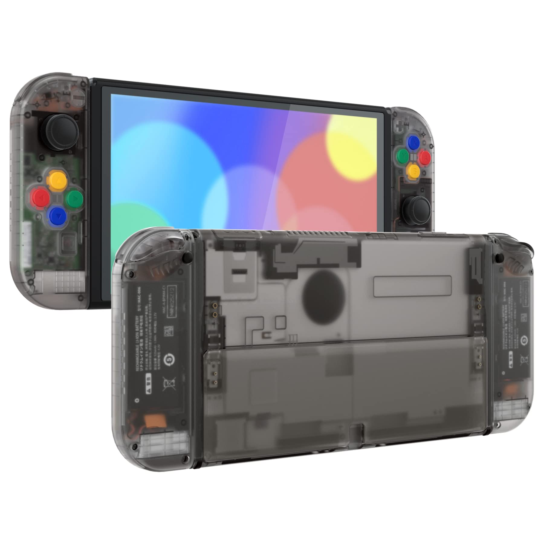 eXtremeRate DIY Full Set Replacement Shell for Nintendo Switch OLED - Custom Back Plate, Kickstand & Controller Housing with Buttons (Clear Black) | Gaming Accessories for Enhanced Handheld Experience
