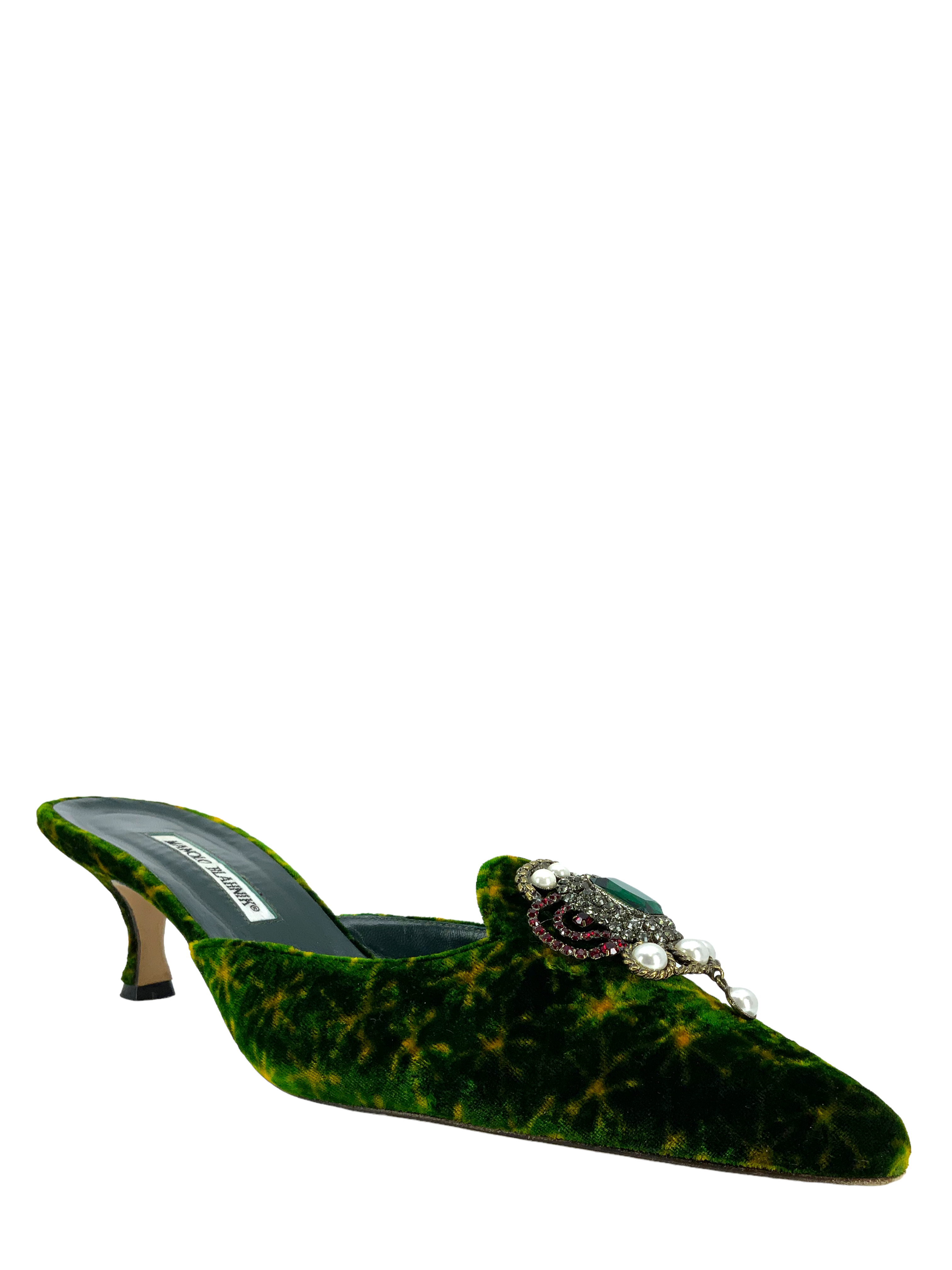 Manolo Blahnik Women's Velvet Embellished High Heel Pumps Size 11 - Elegant Evening Shoes for Parties, Weddings & Special Occasions