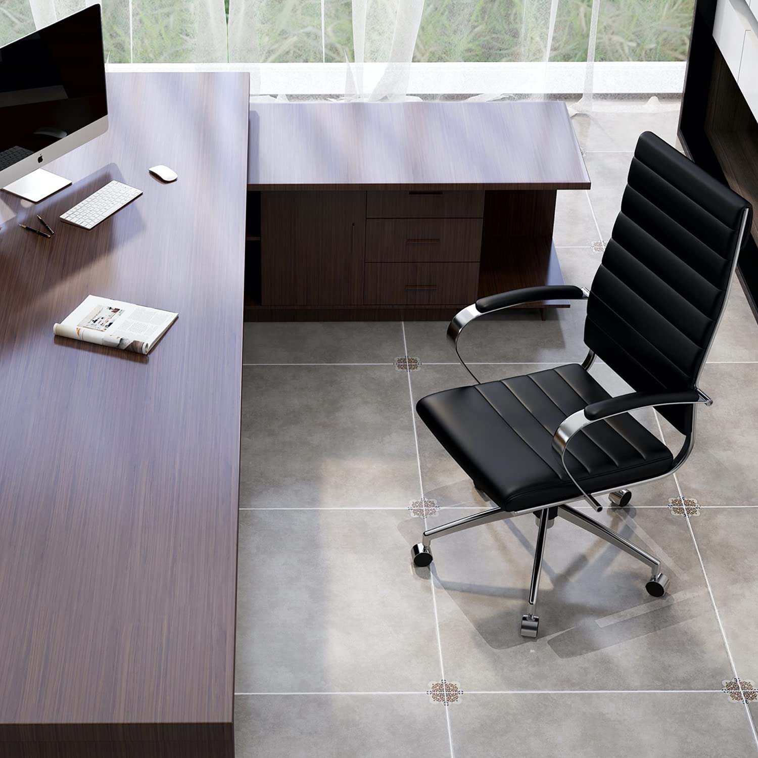 Premium Big & Tall Executive Office Chair - High Back Ergonomic Leather Desk Chair with Wheels & Adjustable Arms - Heavy Duty Swivel Rolling Chair for Conference Rooms & Home Offices (Black) - Perfect for Long Work Hours & Professional Meetings