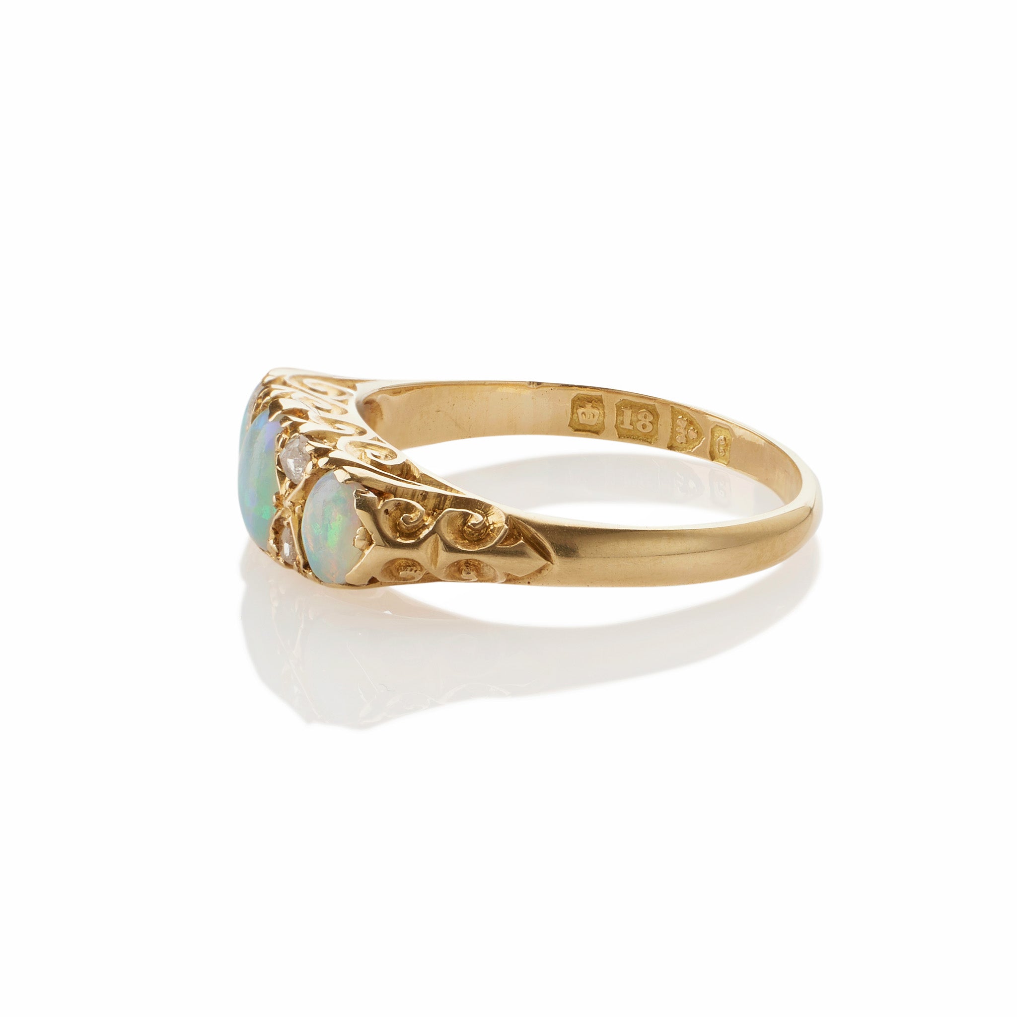 Exquisite English Precious Opal & Rose Cut Diamond Ring - Elegant Jewelry for Weddings, Anniversaries & Special Occasions