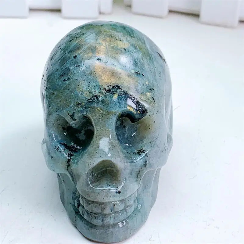 7CM Natural Labradorite Stone Heart Eye Skull Crystal Hand Carved Statue - Reiki Healing, Spiritual Decor, Halloween Gift (1PC) - Perfect for Meditation Spaces, Altars & Gothic Home Decor