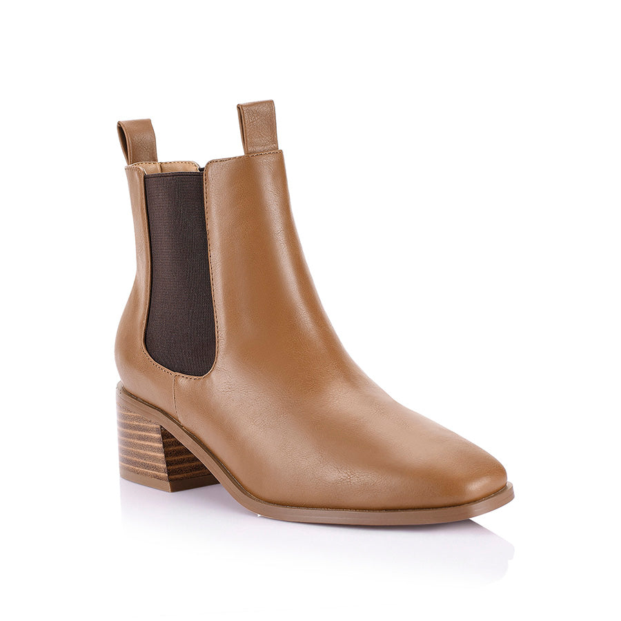 Women's Nas II Chelsea Ankle Boots in Tan - Waterproof Leather Mid-Calf Boots for Fall & Winter | Casual Outfits, Office Wear & Outdoor Activities