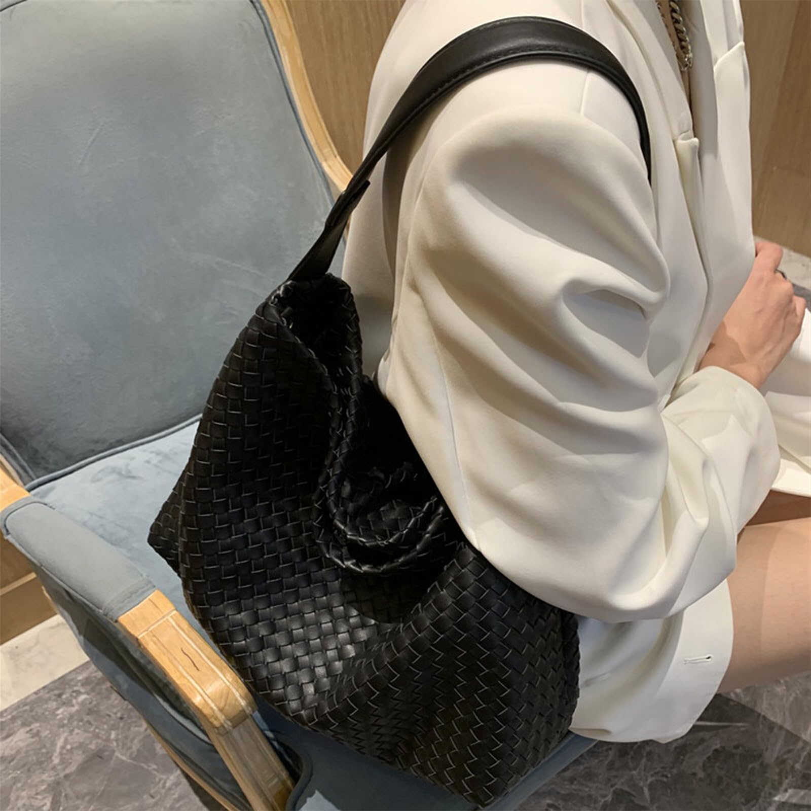 Women's Vegan Leather Woven Tote Bag - Fashionable Boston Satchel Messenger Shoulder Bag for Women | Perfect for Work, Travel & Everyday Use | Crossbody Hobo Purse Casual Handbag