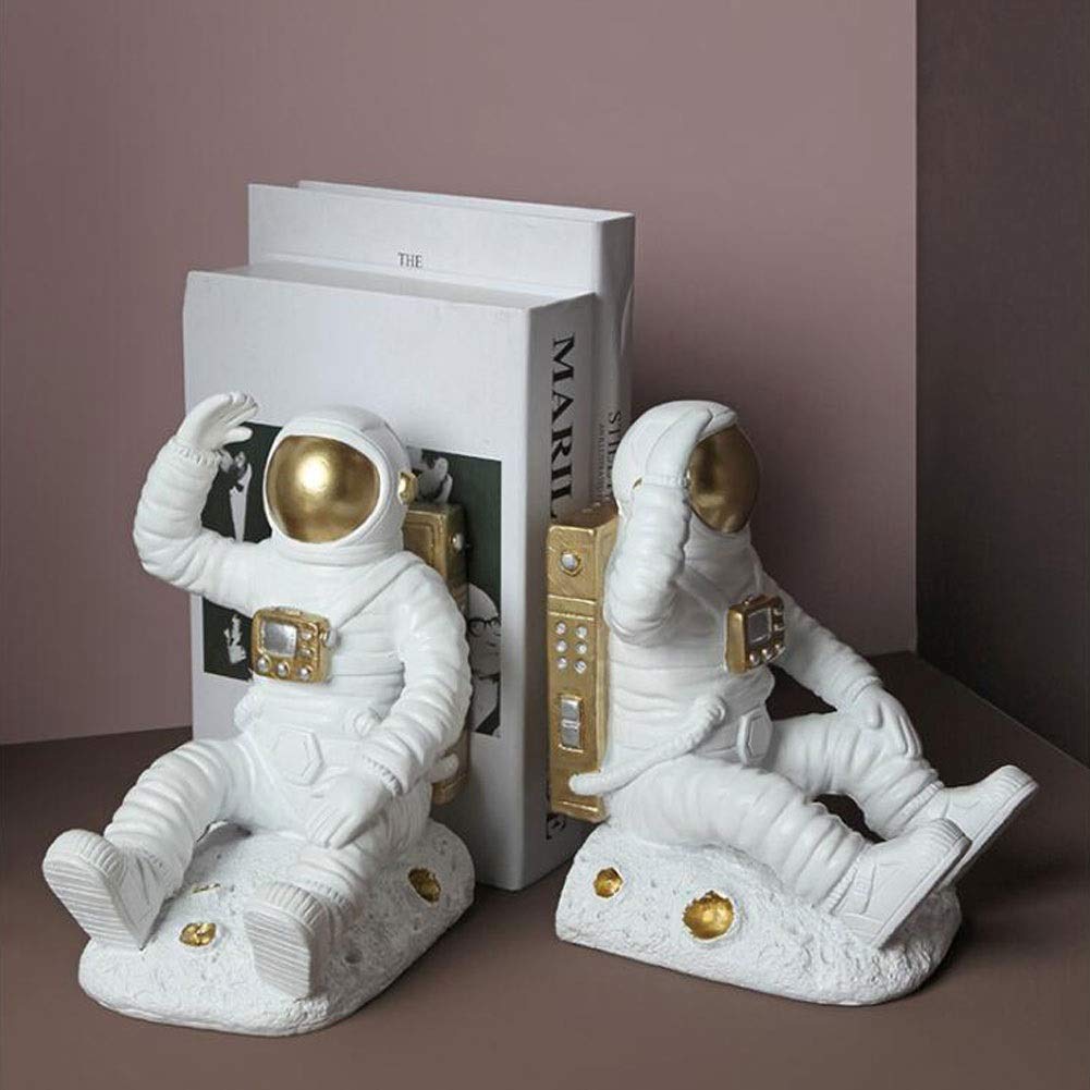Creative Astronaut Resin Bookends - Decorative Book Stand for Shelf & Bookcase, Gold Home Office Supplies | Perfect for Kids' Rooms, Study Spaces & Sci-Fi Themed Decor